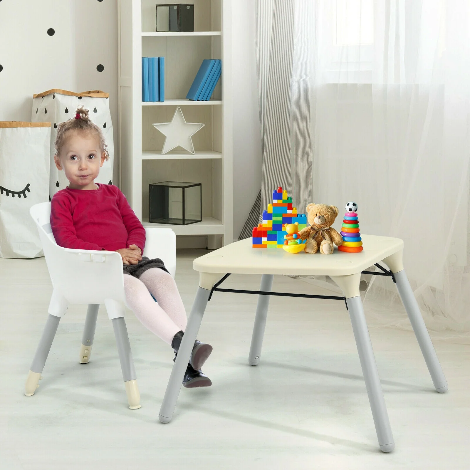 4-in-1 Convertible Toddler Table Chair Set, PU Cushion, Beige - Image 3