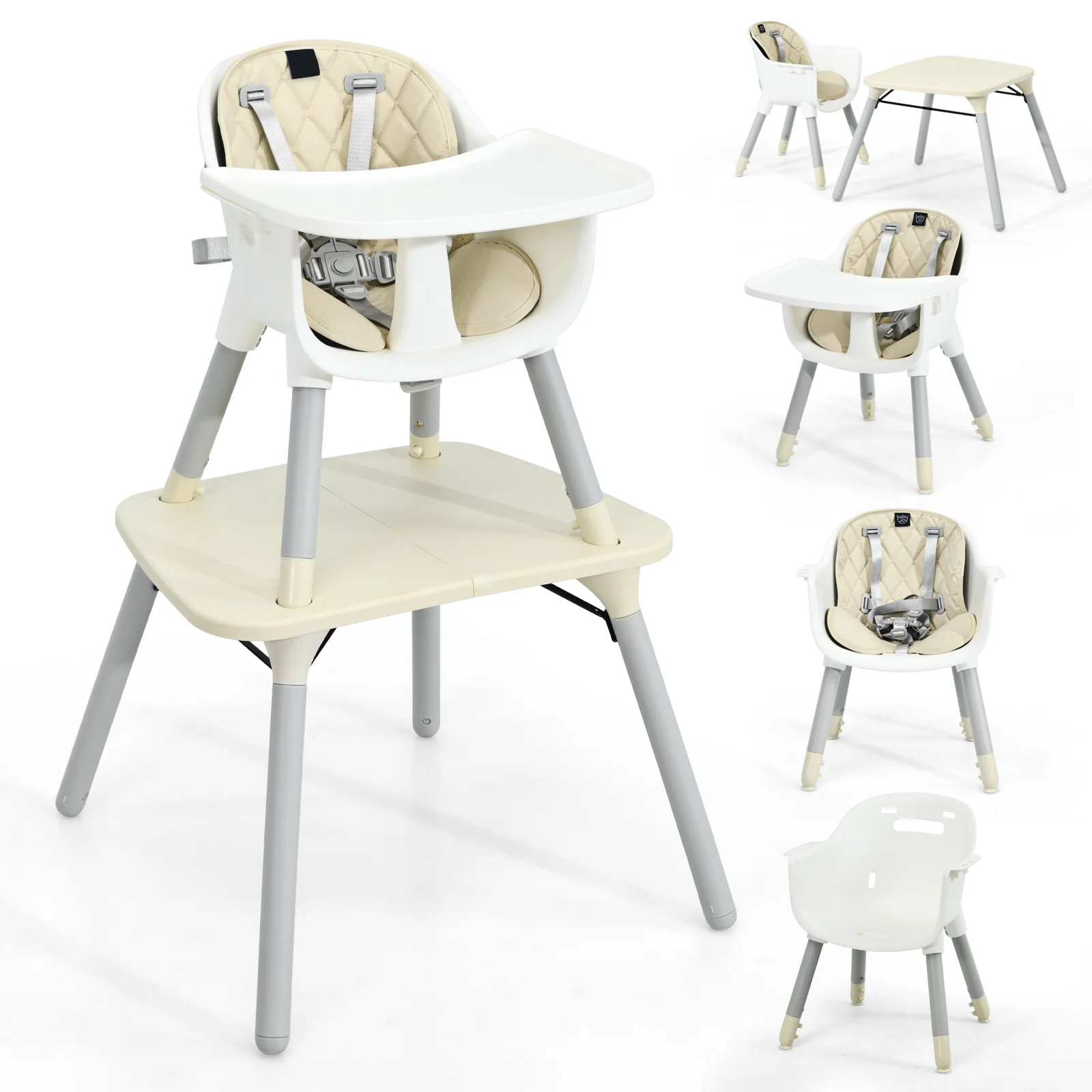4-in-1 Convertible Toddler Table Chair Set, PU Cushion, Beige - Image 4