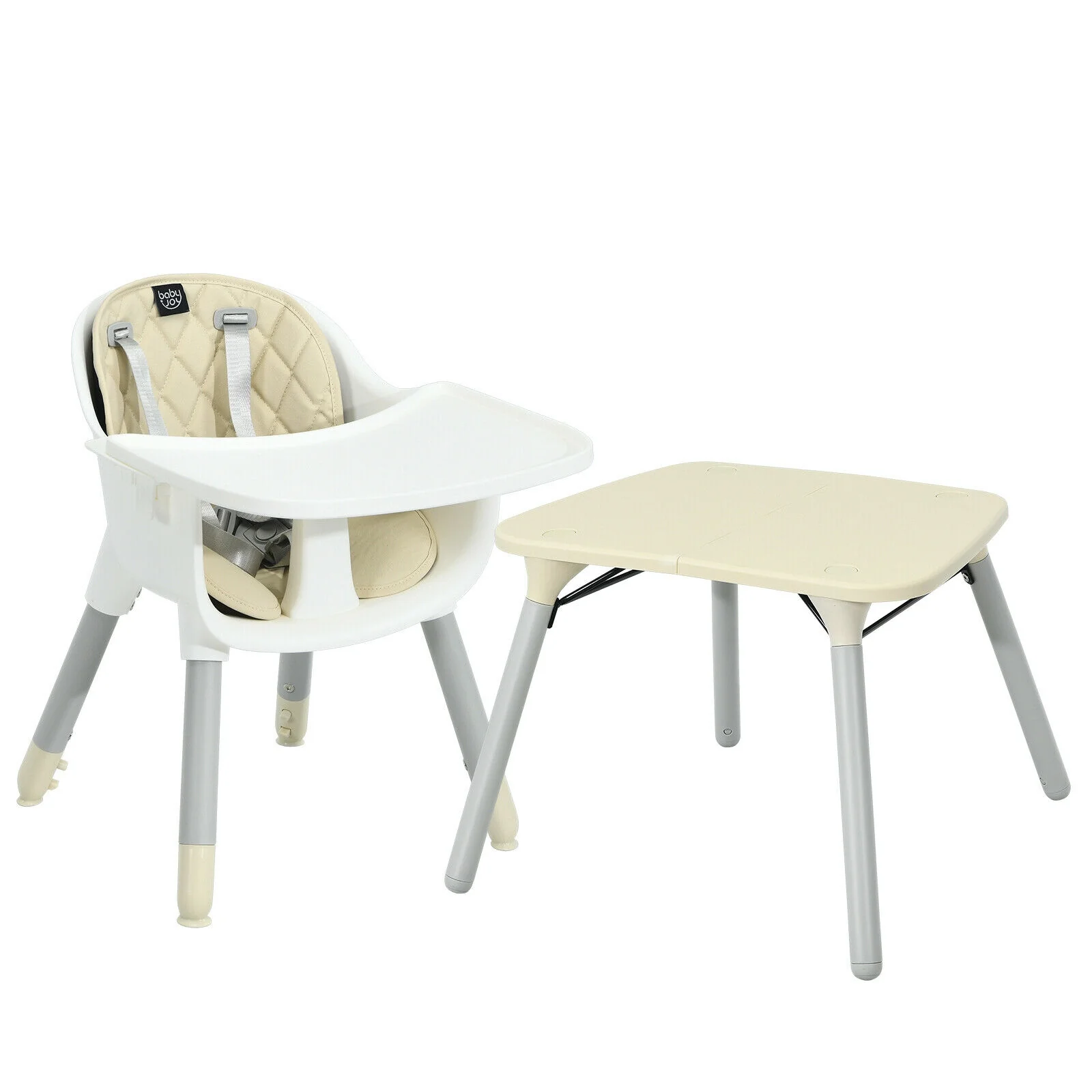 4-in-1 Convertible Toddler Table Chair Set, PU Cushion, Beige - Image 5