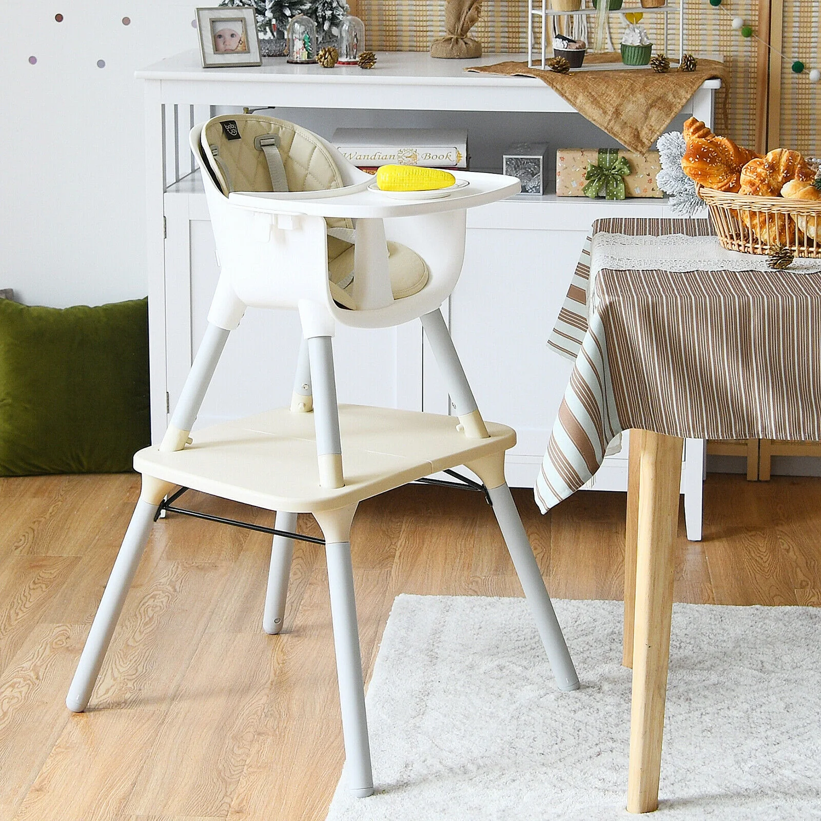 4-in-1 Convertible Toddler Table Chair Set, PU Cushion, Beige - Image 7