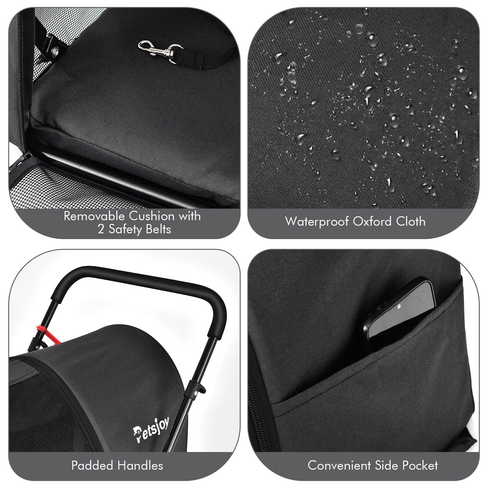 4-In-1 Double Pet Stroller, Detachable Carrier, Travel Carriage, Black - Image 10