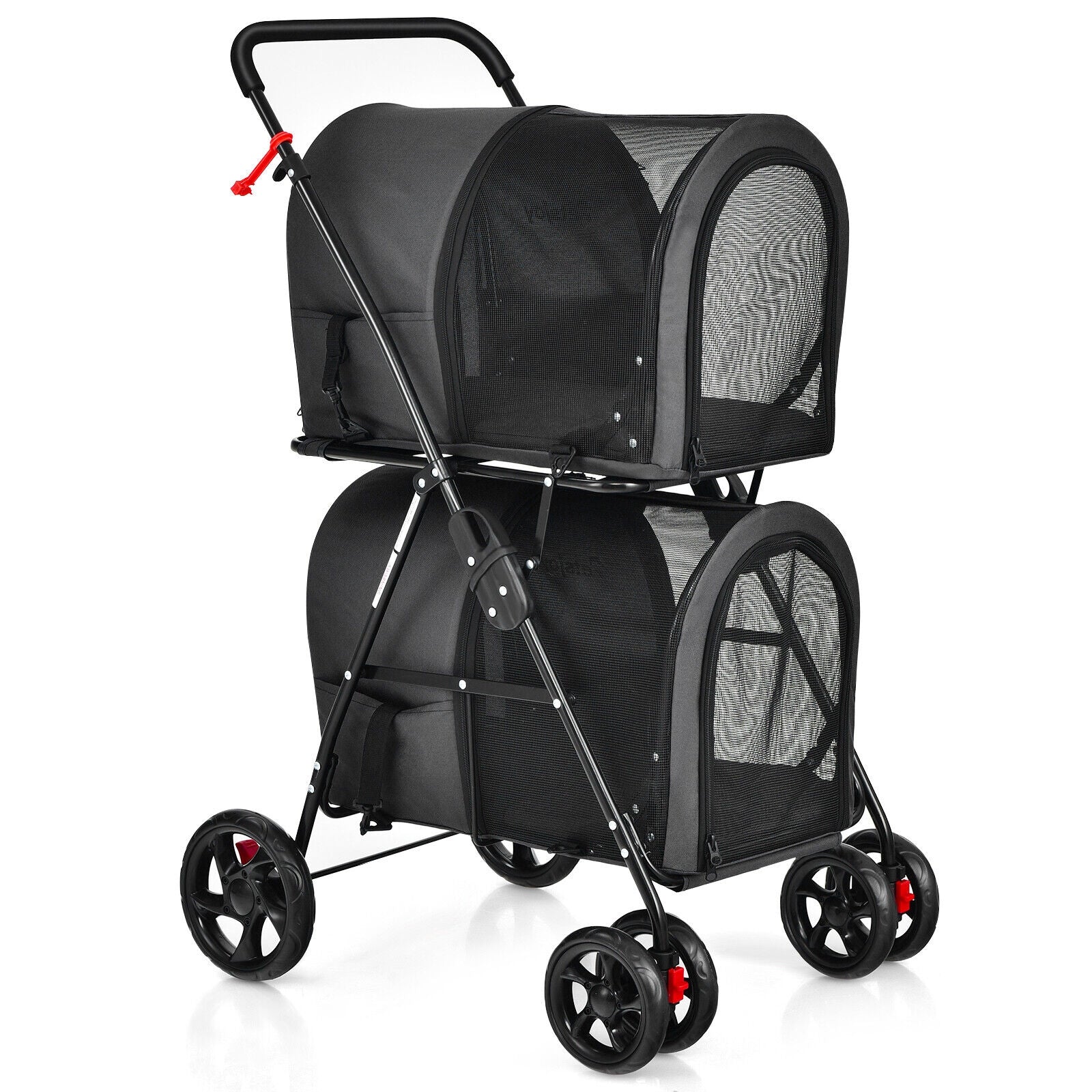 4-In-1 Double Pet Stroller, Detachable Carrier, Travel Carriage, Black - Image 5