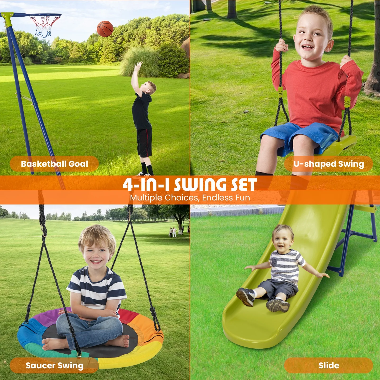 4-In-1 Heavy-Duty Metal Playset With Slide And Basketball Hoop, Multicolor - Image 8