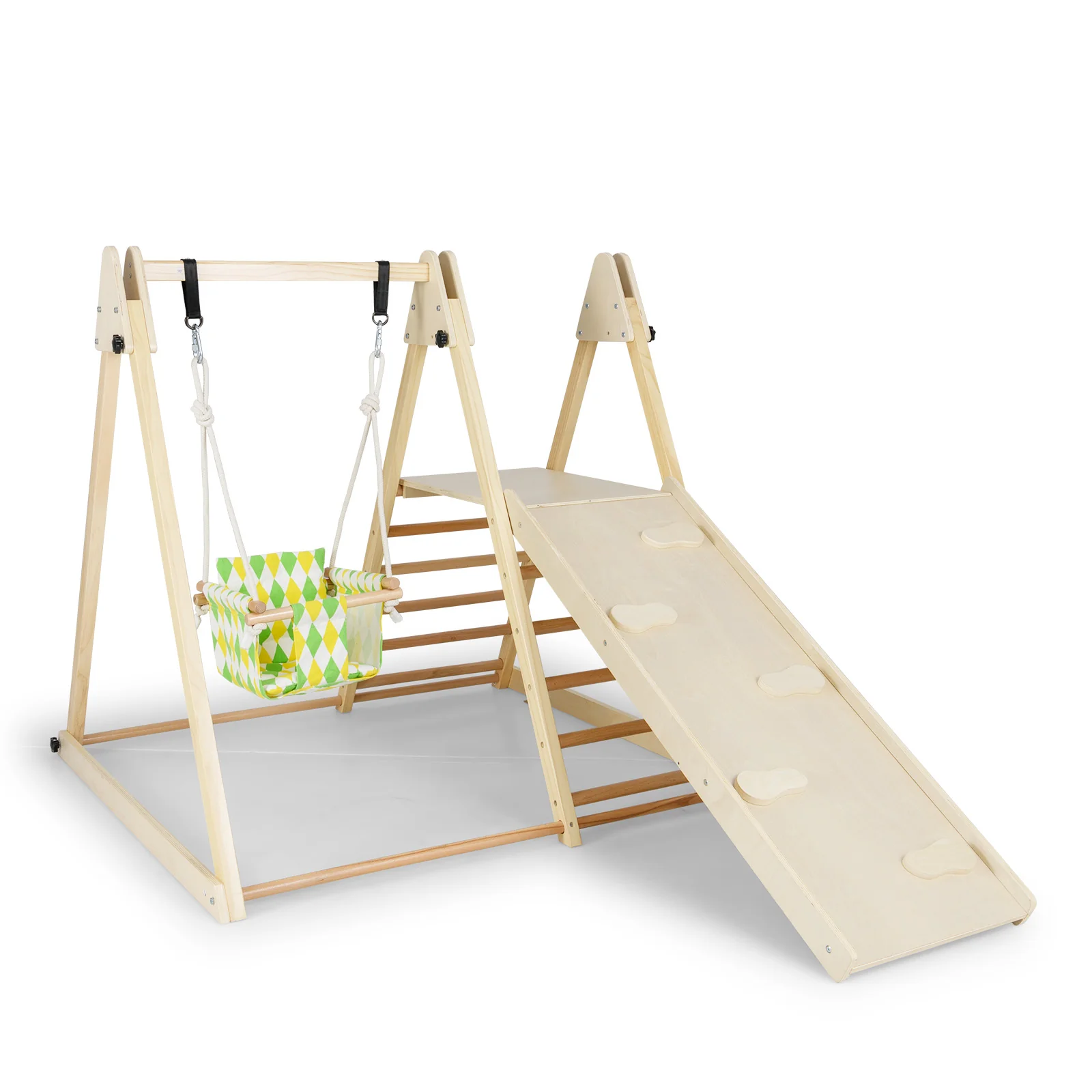 4-In-1 Indoor Jungle Gym With Baby Swing, Climbing Ramp, Natural - Image 4