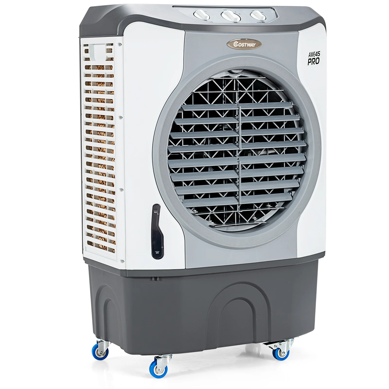 4-In-1 Industrial Evaporative Air Cooler, 12 Gallon Tank, Wheels, Gray