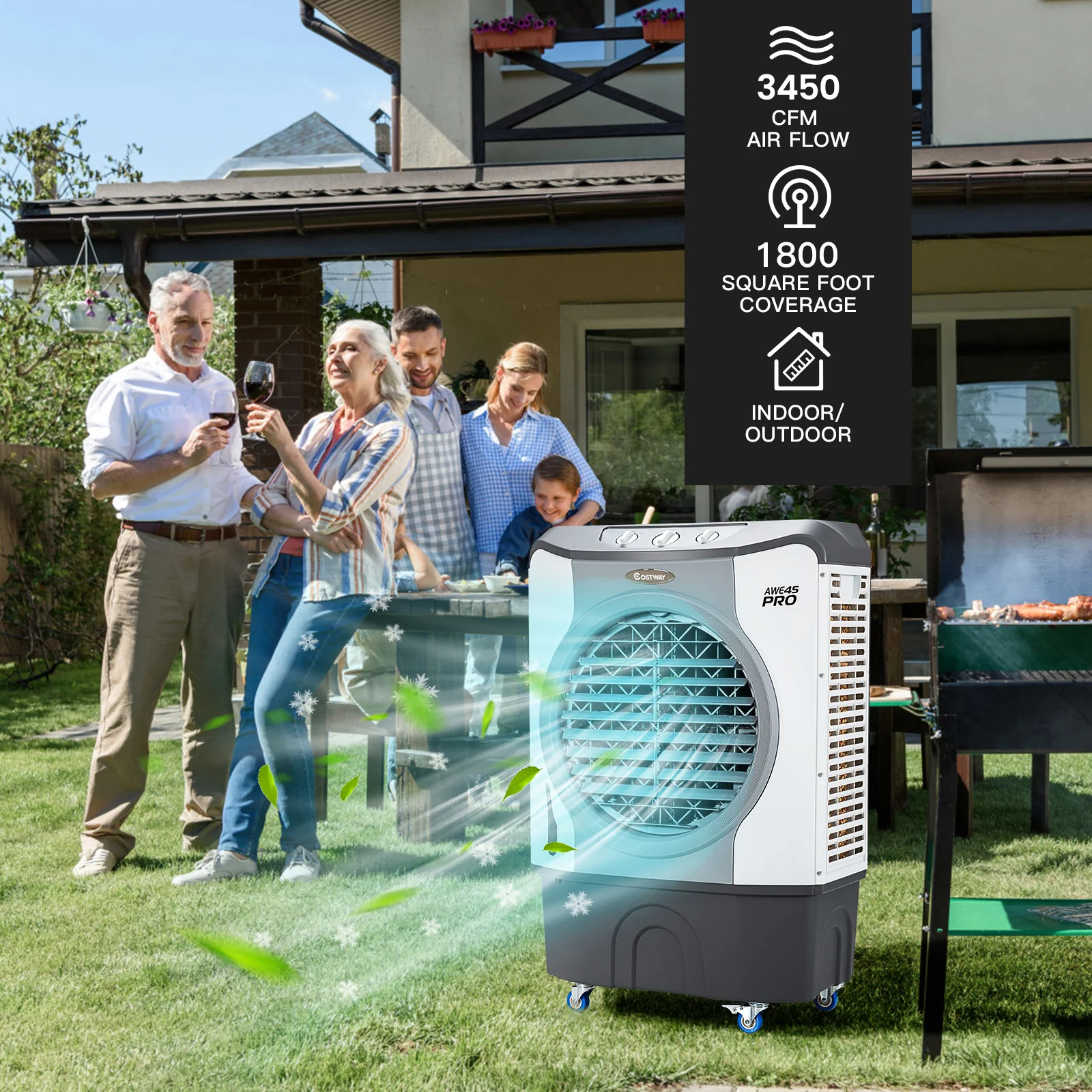 4-In-1 Industrial Evaporative Air Cooler, 12 Gallon Tank, Wheels, Gray - Image 2
