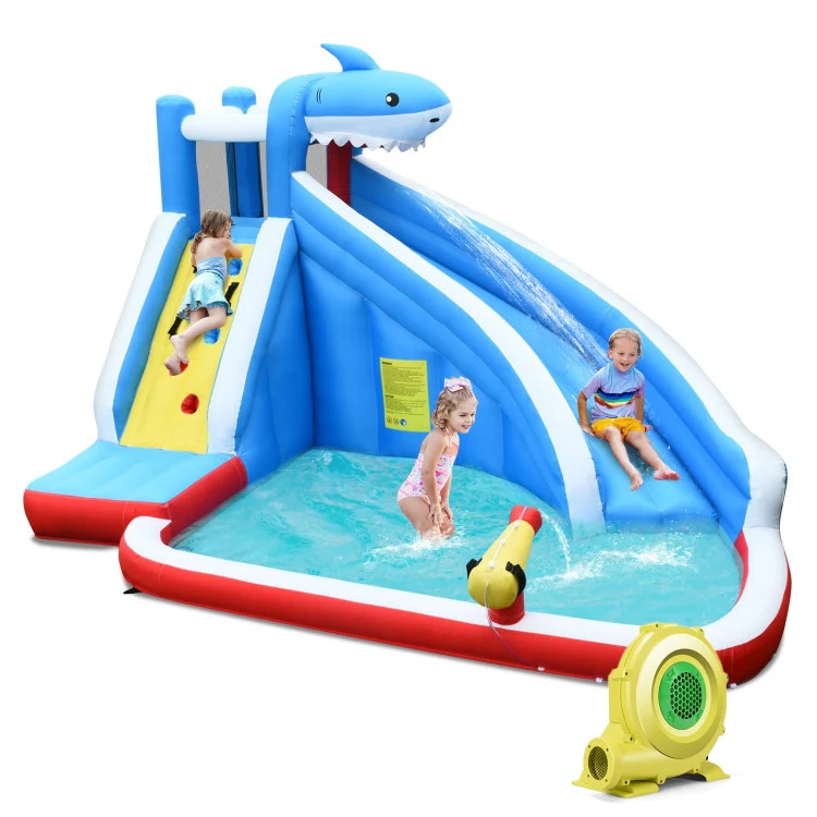 4-in-1 Inflatable Water Slide Park, Long Slide, 735W Blower