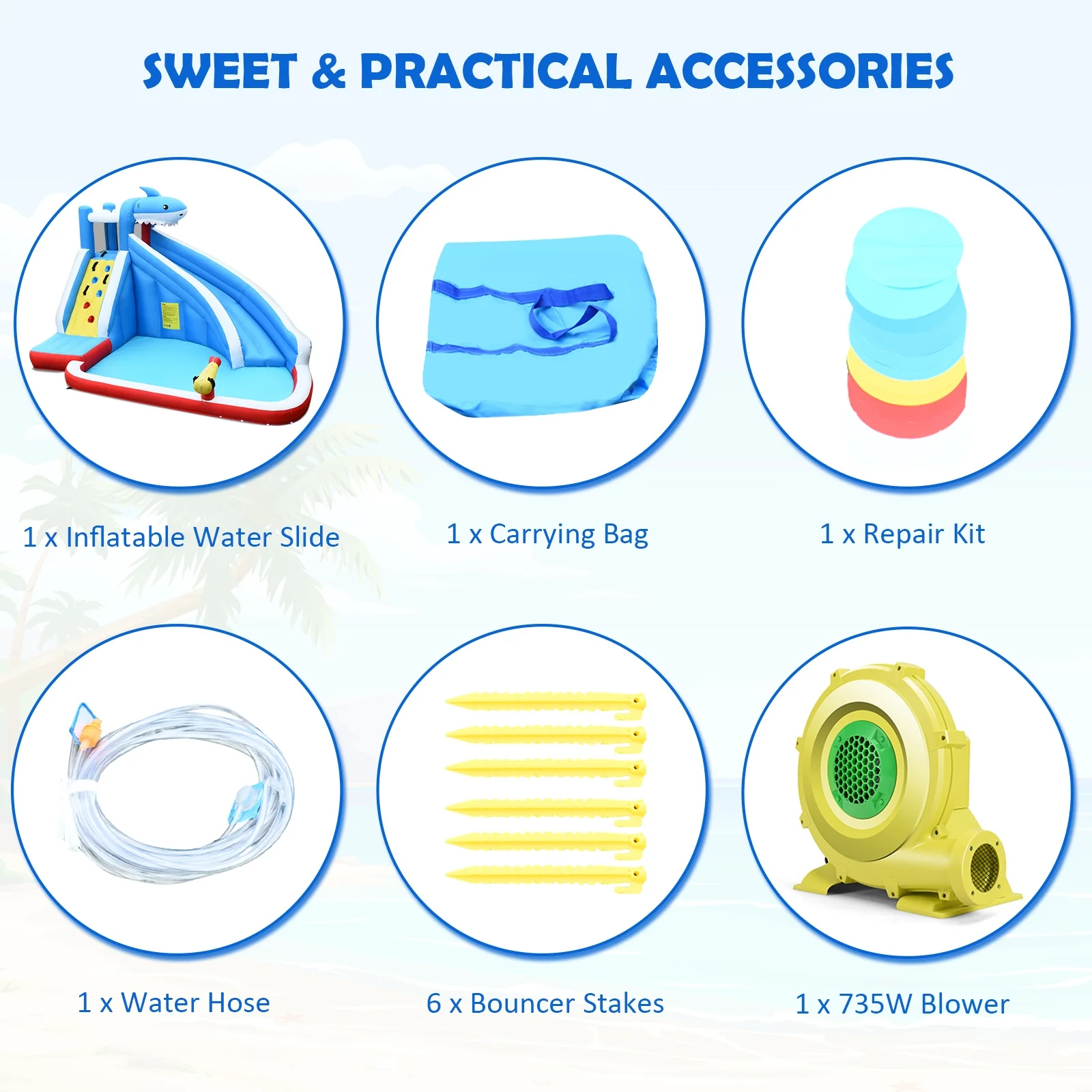 4-in-1 Inflatable Water Slide Park, Long Slide, 735W Blower - Image 10