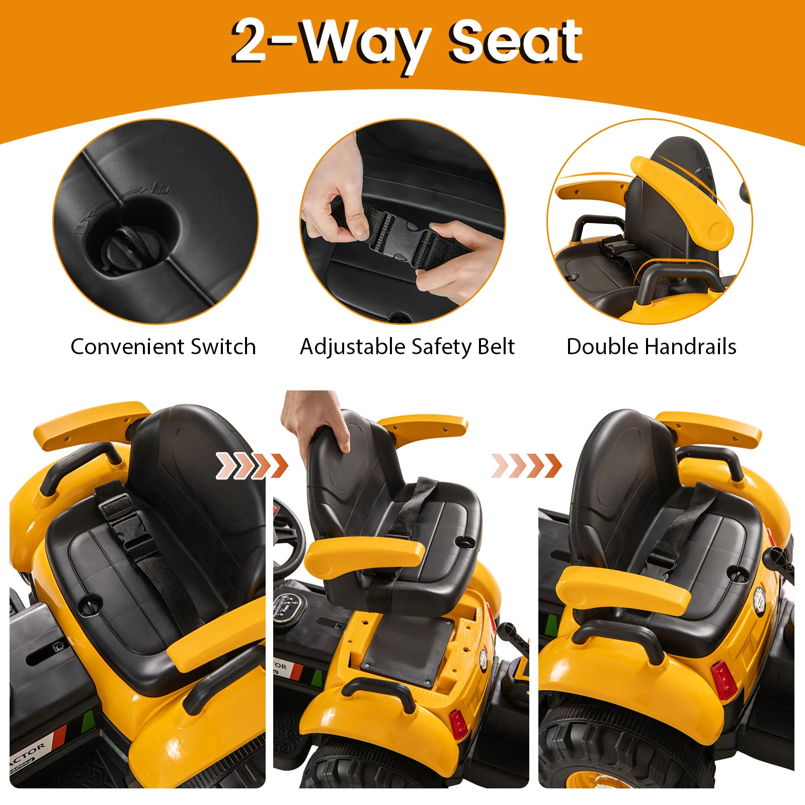 4-in-1 Kids Ride on Tractor 12V Excavator Bulldozer with Remote Control, Yellow - Image 10