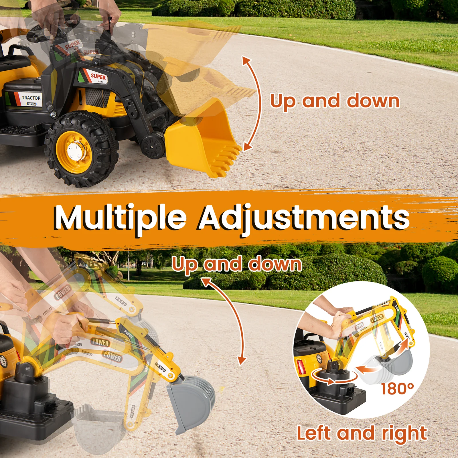 4-in-1 Kids Ride on Tractor 12V Excavator Bulldozer with Remote Control, Yellow - Image 8