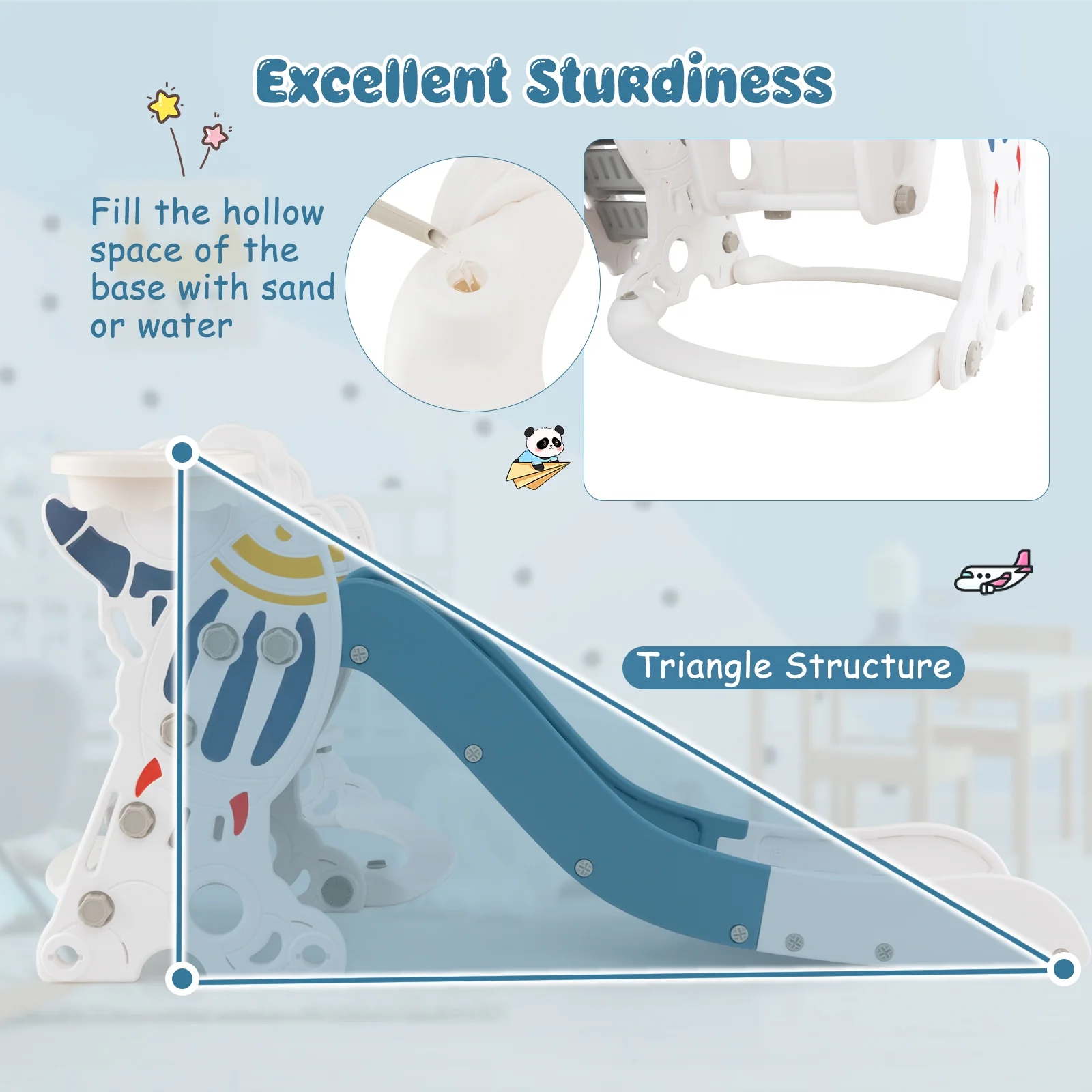 4-In-1 Kids Slide Swing Set With Basketball Hoop, Blue - Image 10