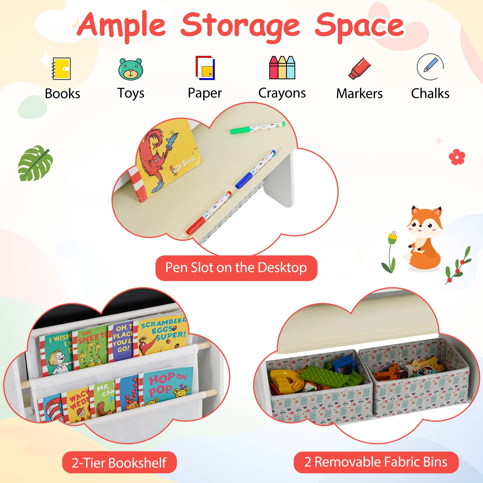 4-in-1 Kids Table And Chair Set, Natural - Image 10