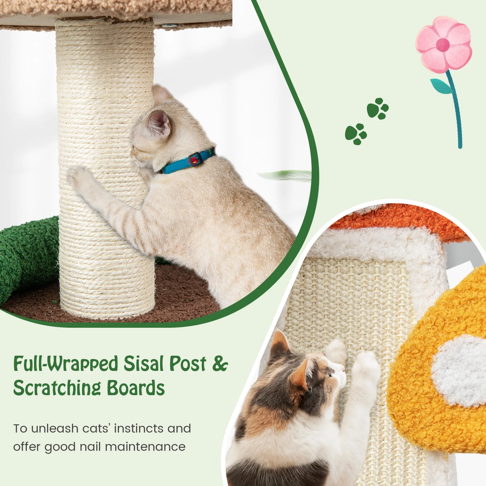 4-In-1 Mushroom Cat Tree, Condo Spring Ball, Sisal Posts, Multicolor - Image 8