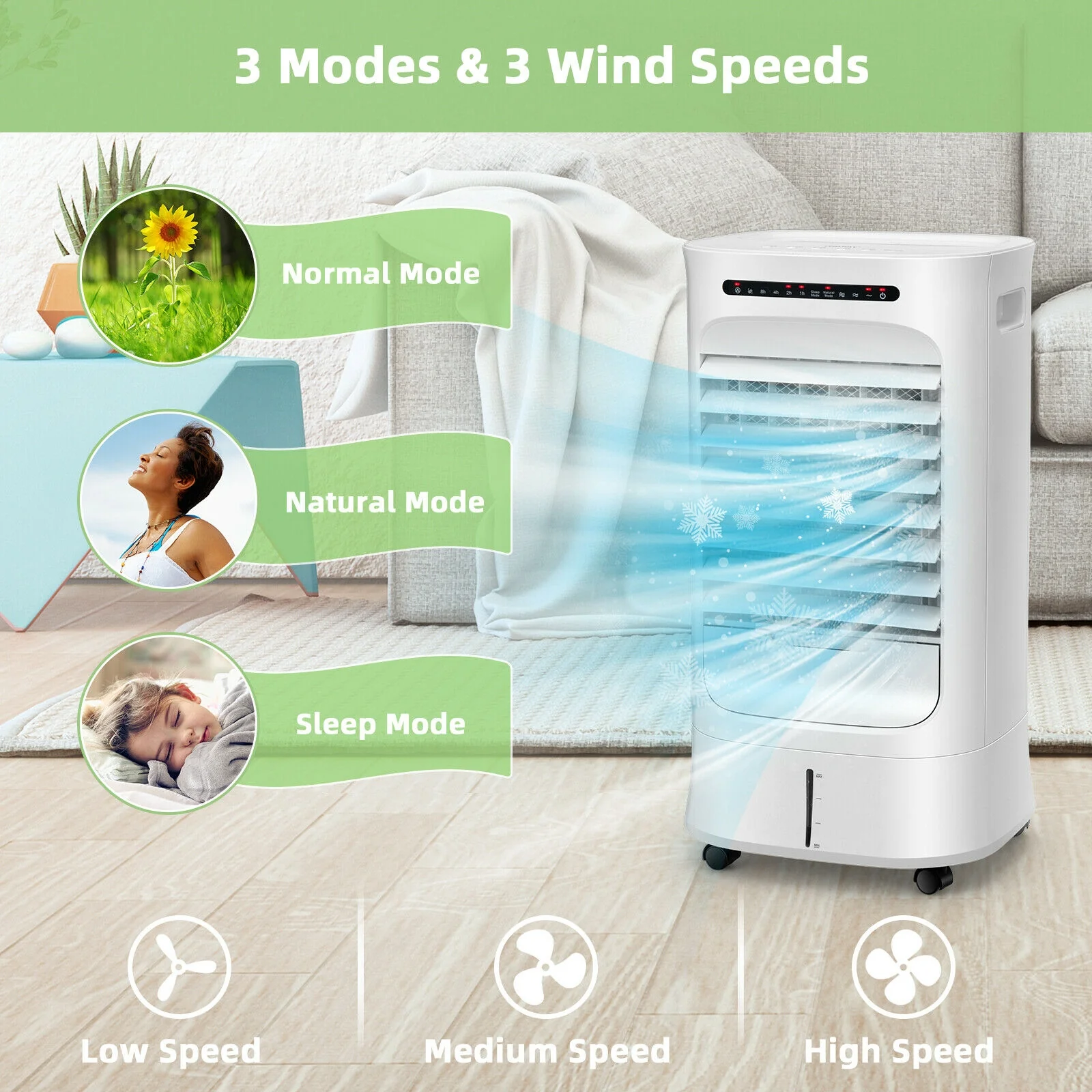 4-In-1 Portable Evaporative Air Cooler, Timer, 3 Modes, White - Image 3