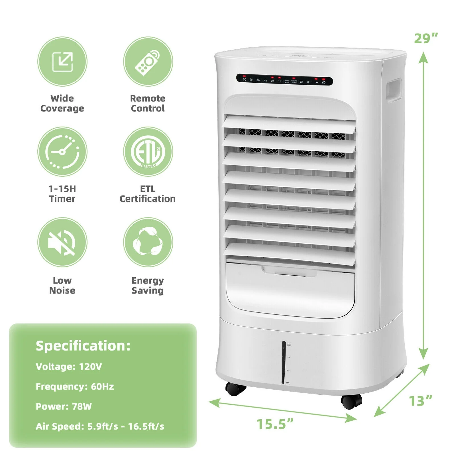4-In-1 Portable Evaporative Air Cooler, Timer, 3 Modes, White - Image 5