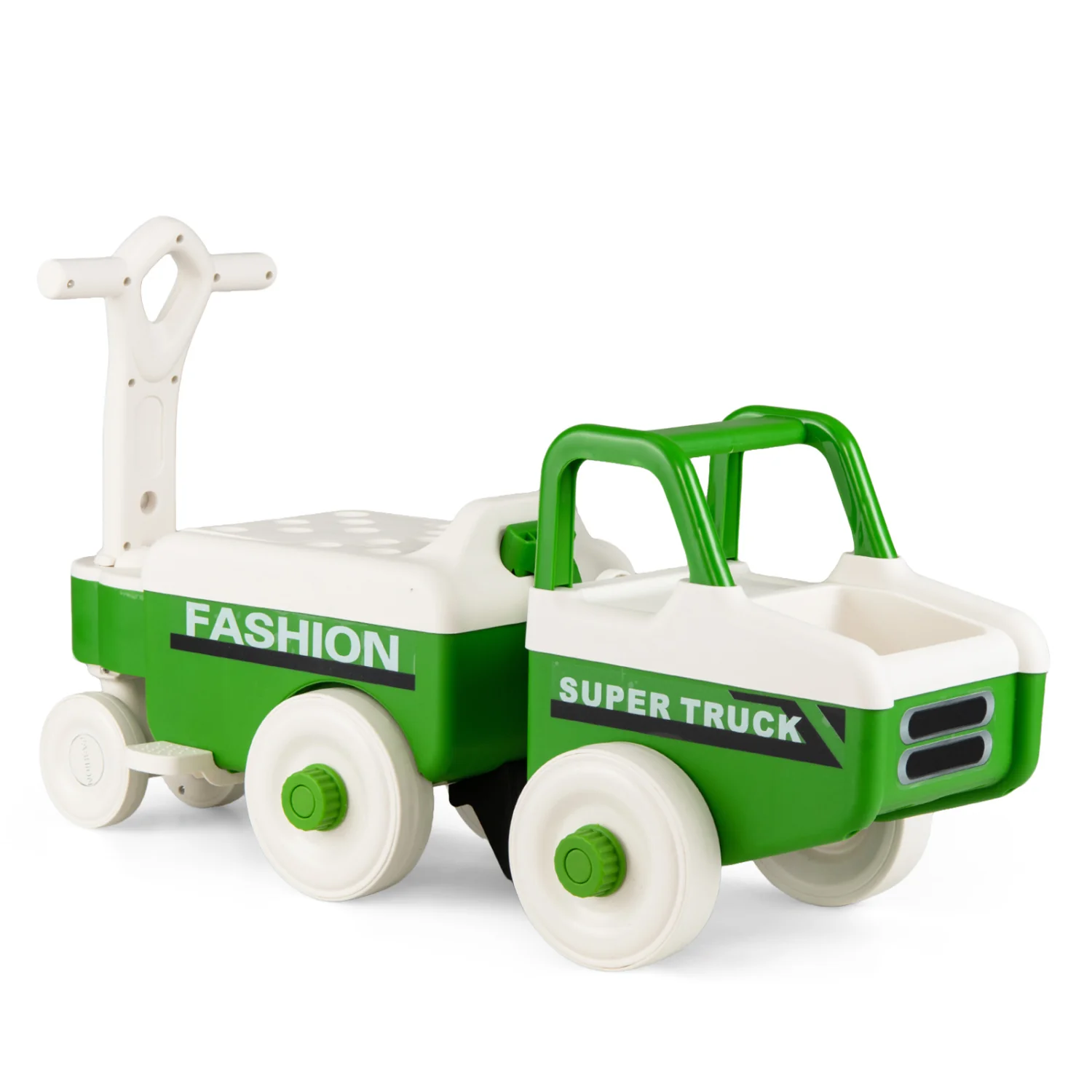 4 in 1 Ride on Push Car with Music and Under-Seat Storage for Boys Girls, Green