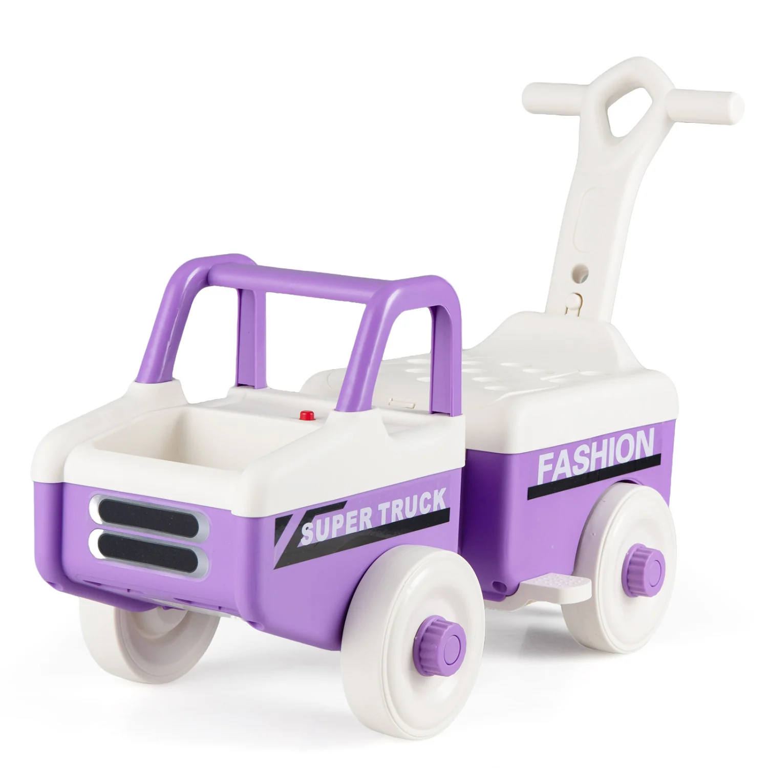 4 in 1 Ride on Push Car with Music and Under-Seat Storage for Boys Girls, Purple