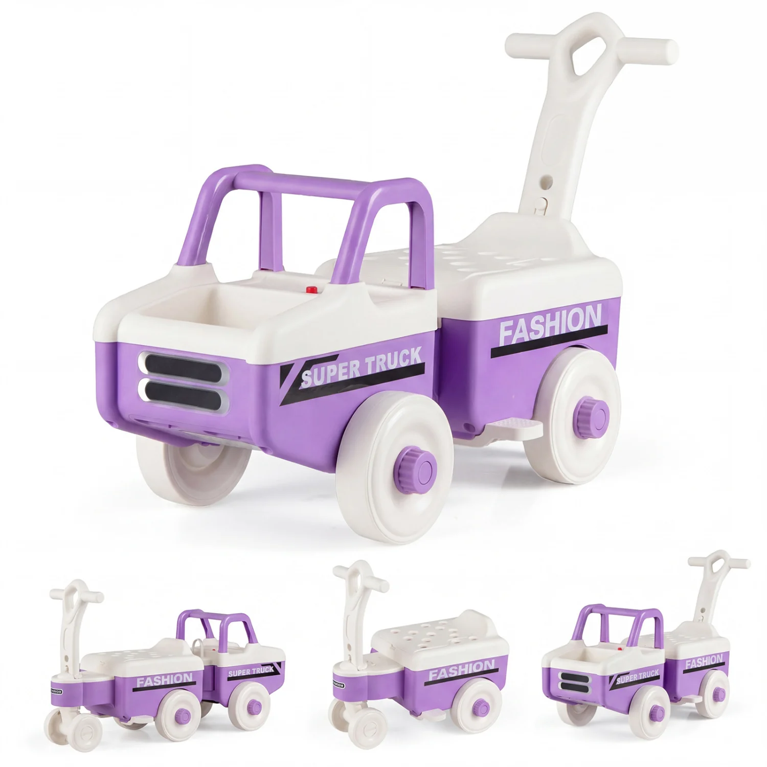 4 in 1 Ride on Push Car with Music and Under-Seat Storage for Boys Girls, Purple - Image 2
