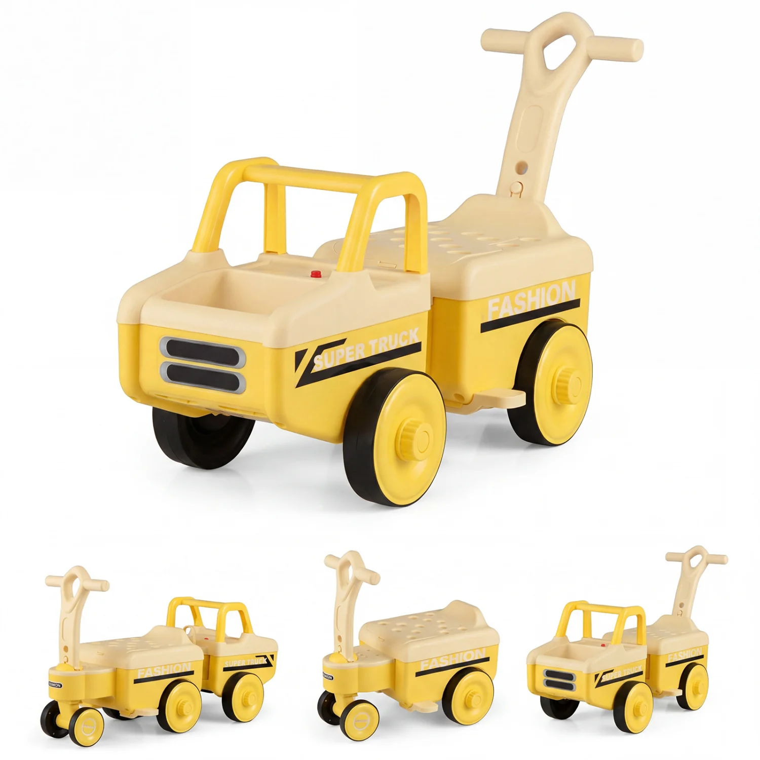 4 in 1 Ride on Push Car with Music and Under-Seat Storage for Boys Girls, Yellow - Image 2