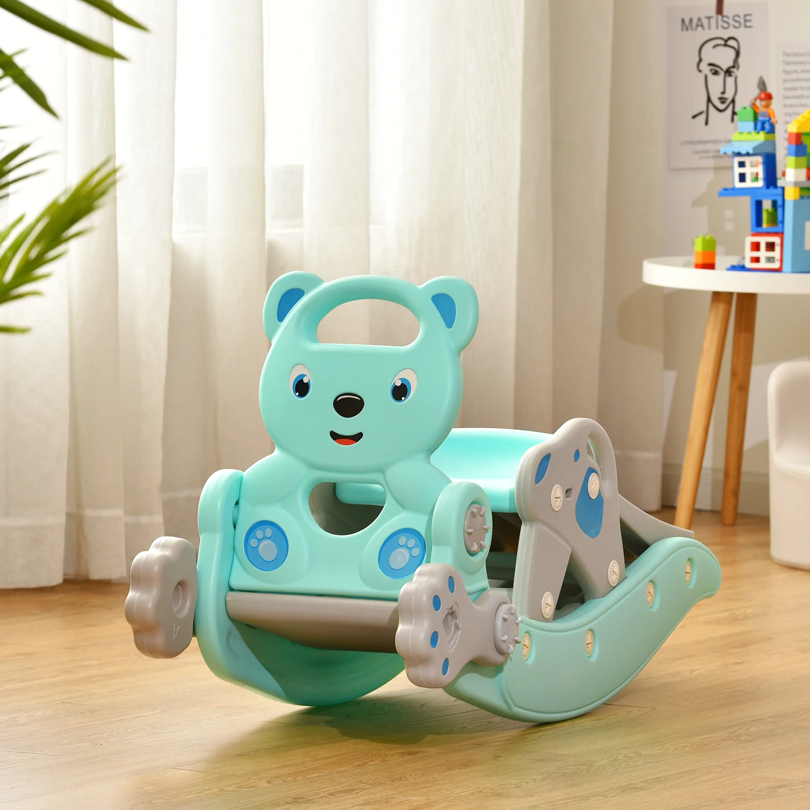 4-in-1 Toddler Slide, Rocking Horse Playset, Basketball Hoop, Blue - Image 7