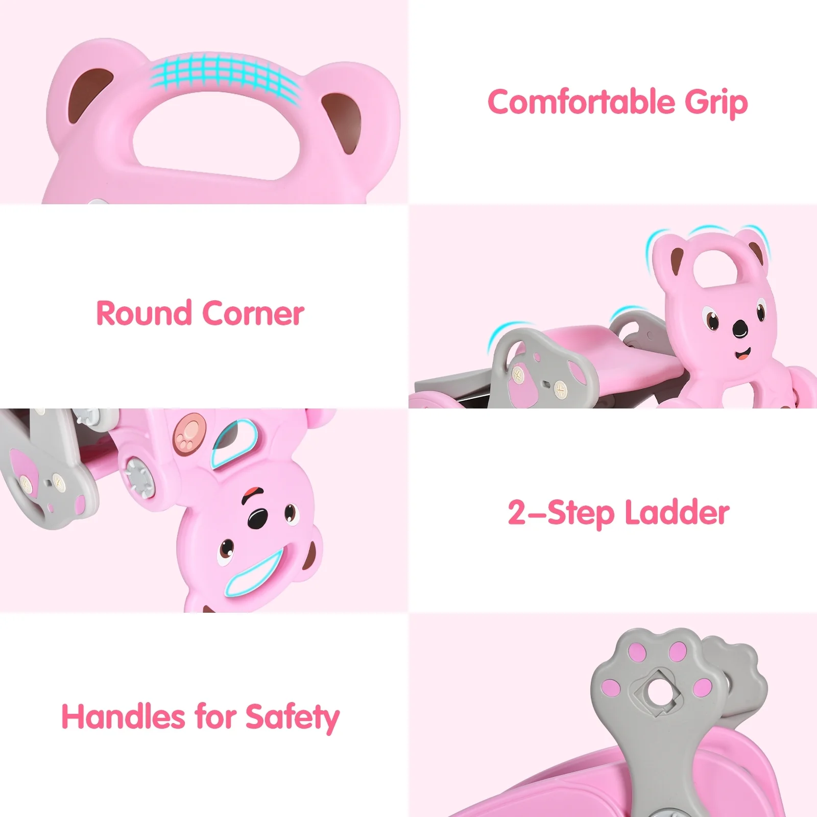 4-In-1 Toddler Slide, Rocking Horse Playset With Basketball Hoop, Pink - Image 10