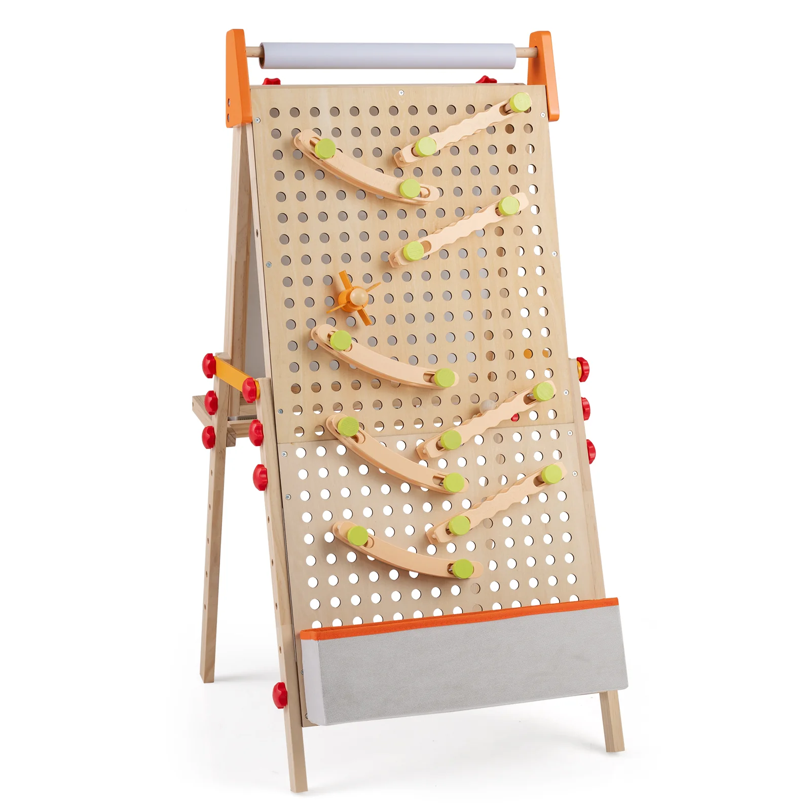 4-in-1 Wooden Kids Art Easel Double-Sided Foldable with Paper Roll and Storage Tray, Natural - Image 6