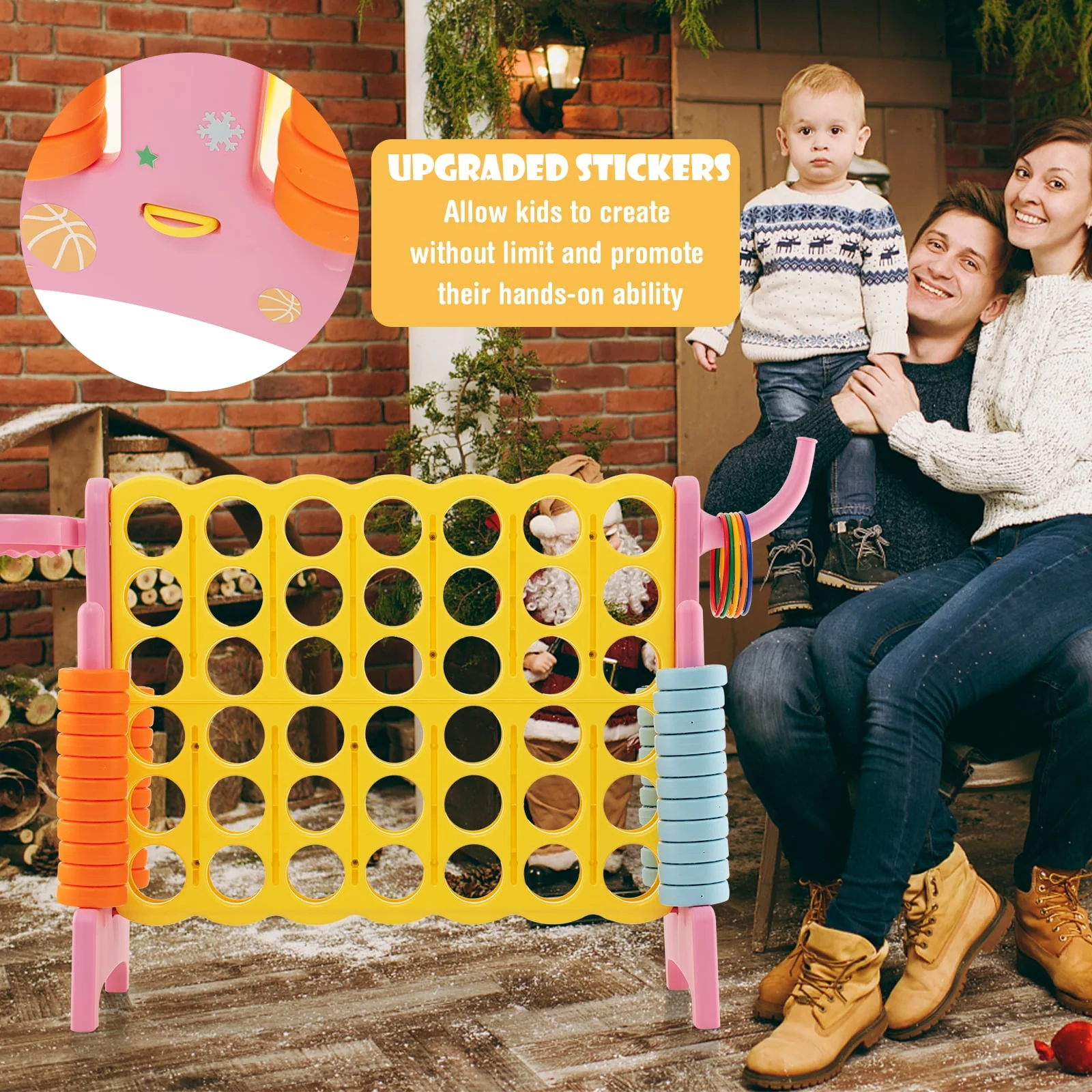 4-In-A-Row Connect Game, Basketball Hoop, Toss Ring, Pink - Image 2