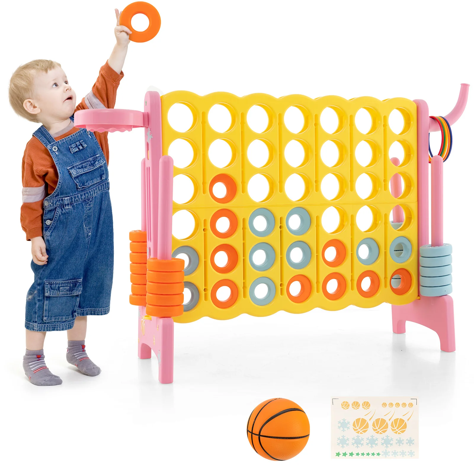 4-In-A-Row Connect Game, Basketball Hoop, Toss Ring, Pink - Image 3