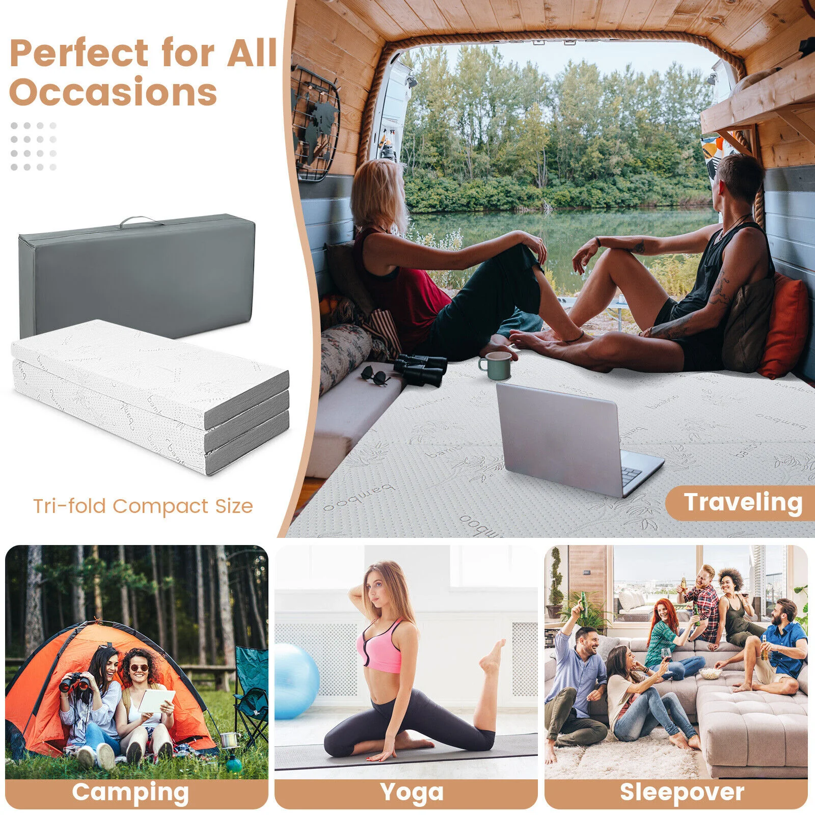 4 Inch Tri-Fold Cooling Gel Memory Foam Mattress, Full Size - Image 10