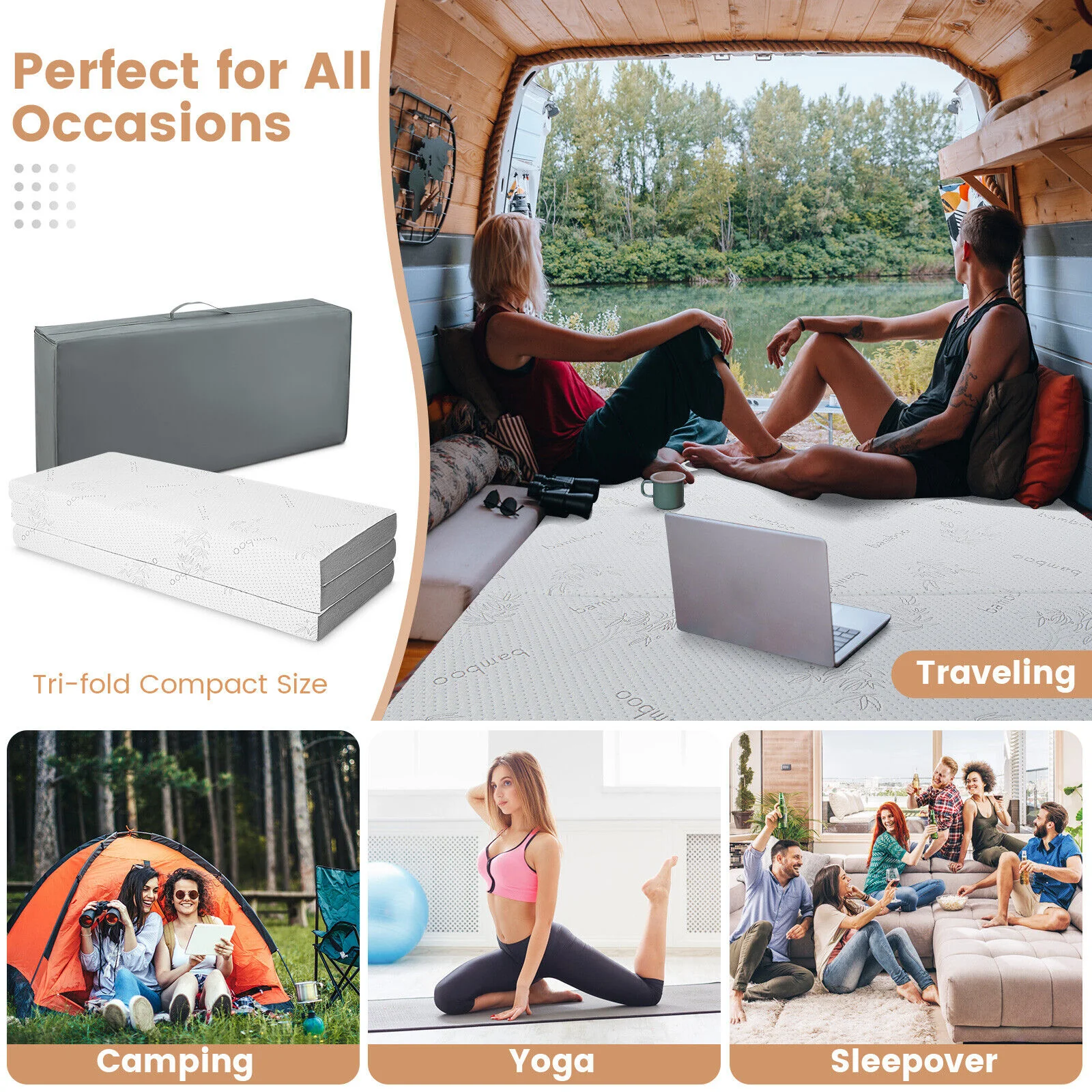 4 Inch Tri-Fold Cooling Gel Memory Foam Mattress, Queen Size - Image 9