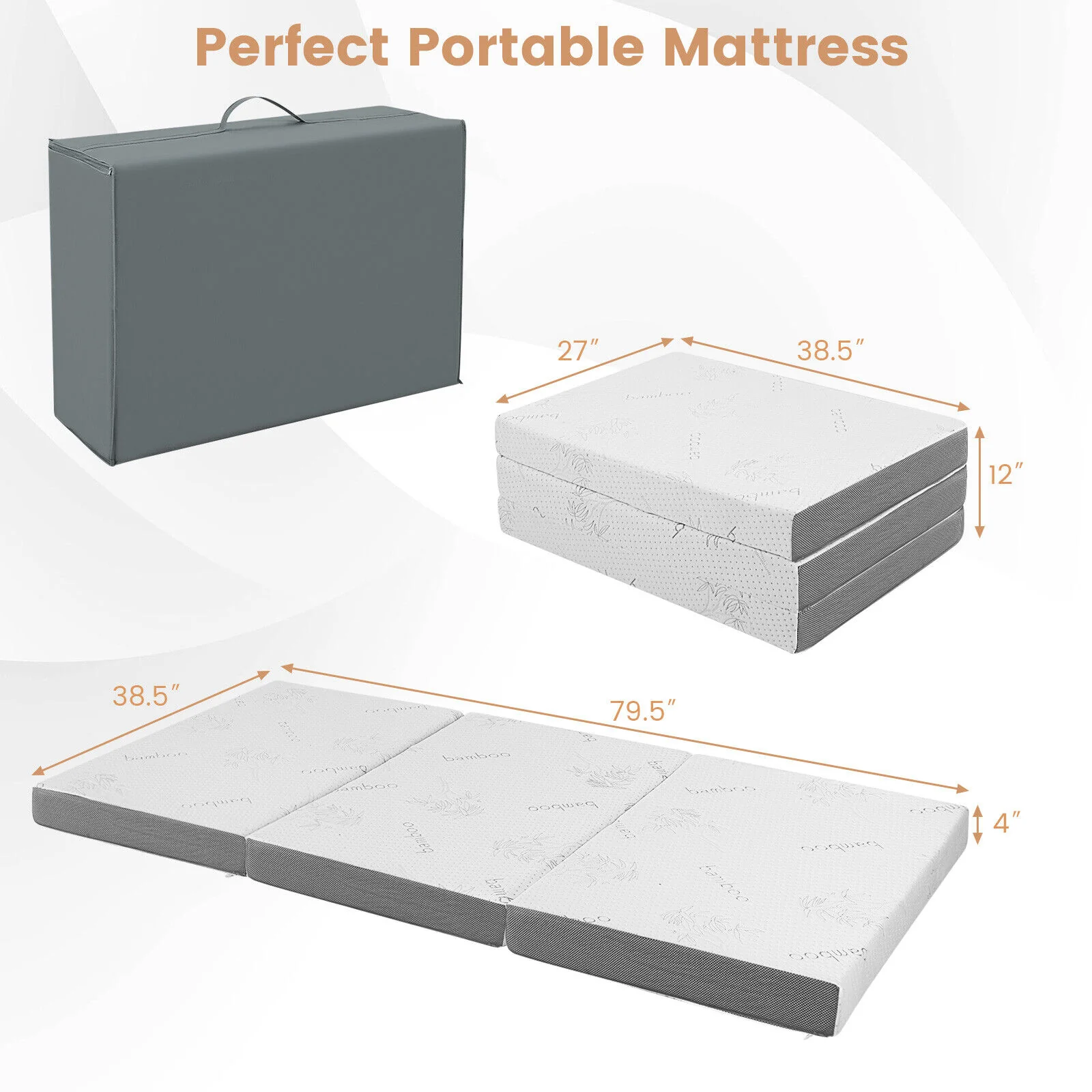 4 Inch Tri-Fold Cooling Gel Memory Foam Mattress, Twin XL - Image 6