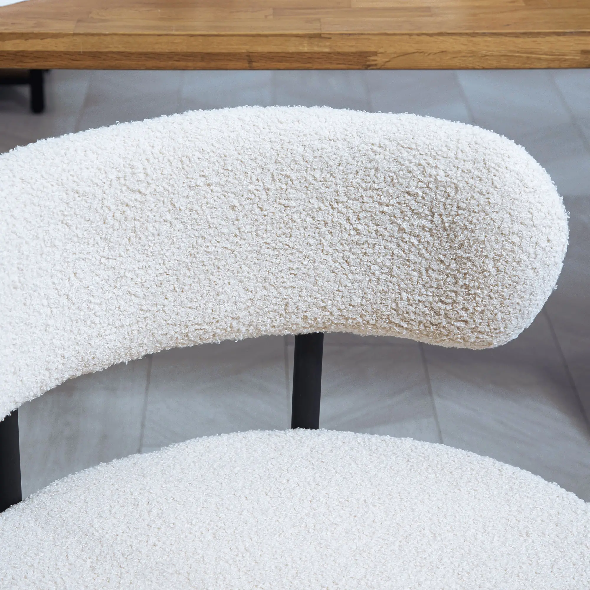 4 Kitchen Chairs, Modern Dining, Berber Fleece Upholstery, Steel Legs, Cream White - Image 9