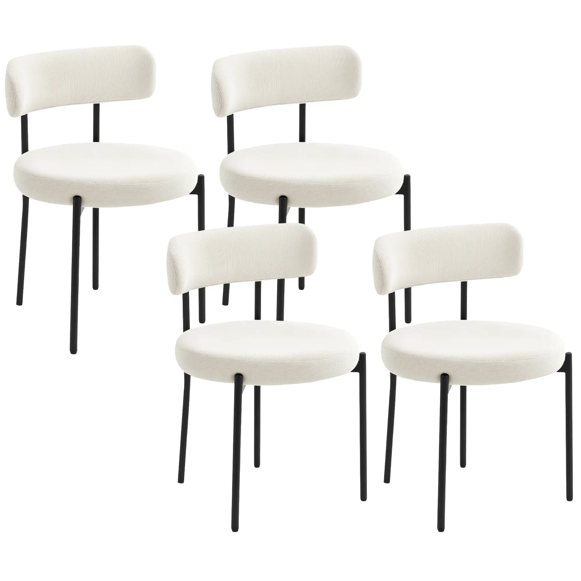 4 Kitchen Chairs, Modern Dining, Corduroy Upholstery, Steel Legs, Beige - Image 11