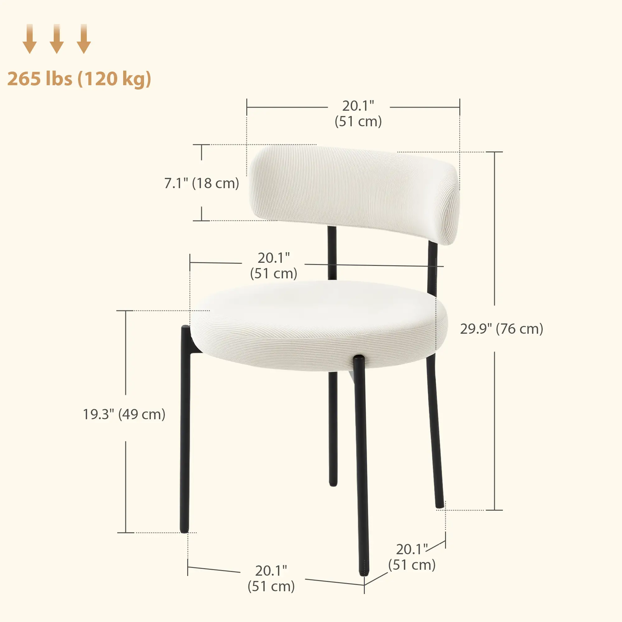 4 Kitchen Chairs, Modern Dining, Corduroy Upholstery, Steel Legs, Beige - Image 3