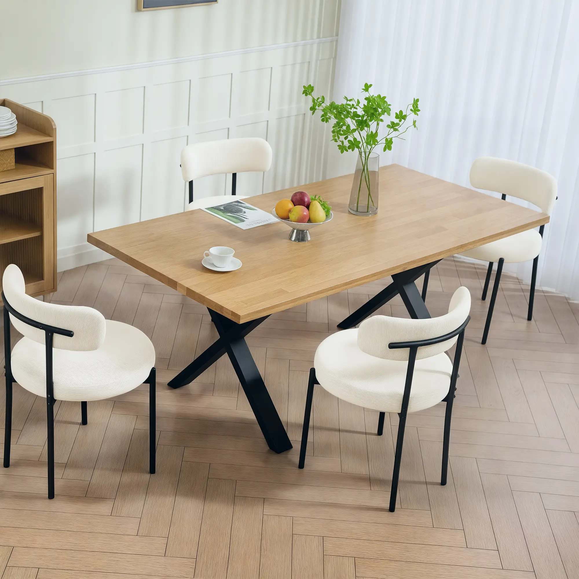 4 Kitchen Chairs, Modern Dining, Corduroy Upholstery, Steel Legs, Beige - Image 8