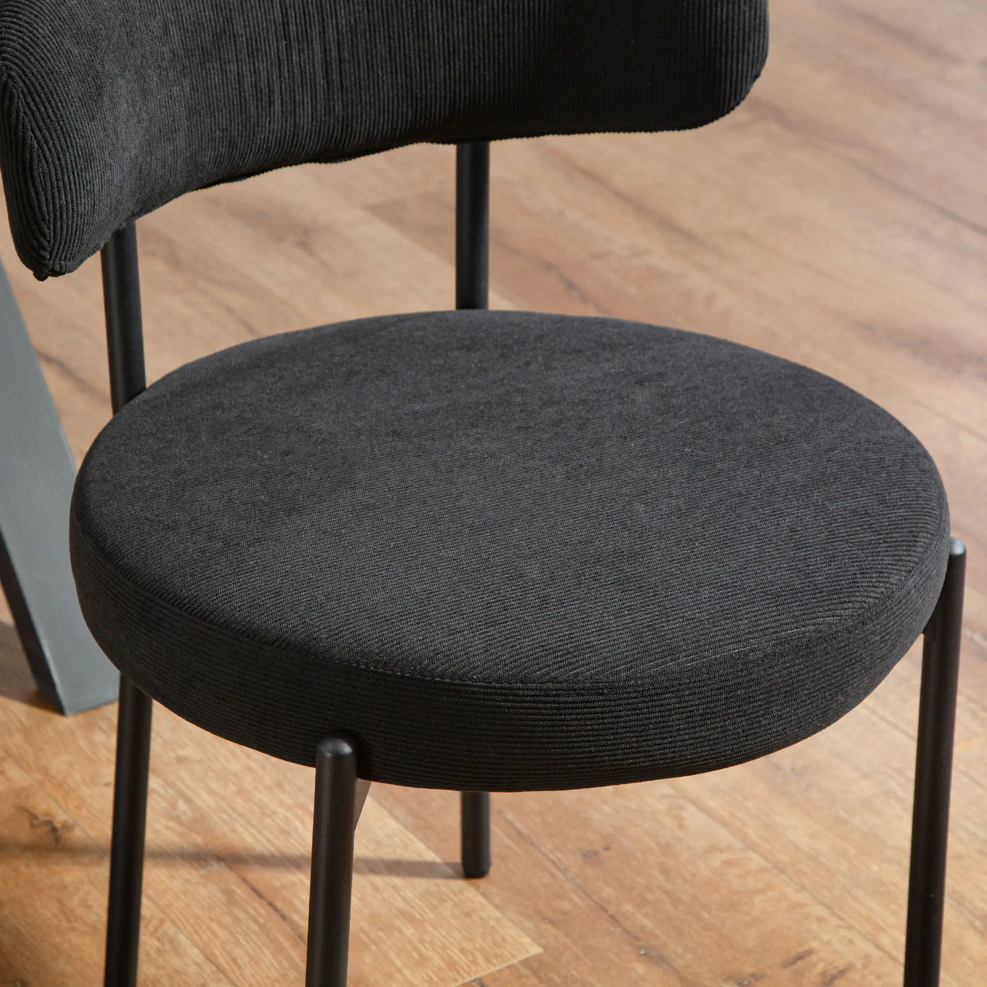 4 Kitchen Chairs, Modern Dining, Corduroy Upholstery, Steel Legs, Black - Image 10