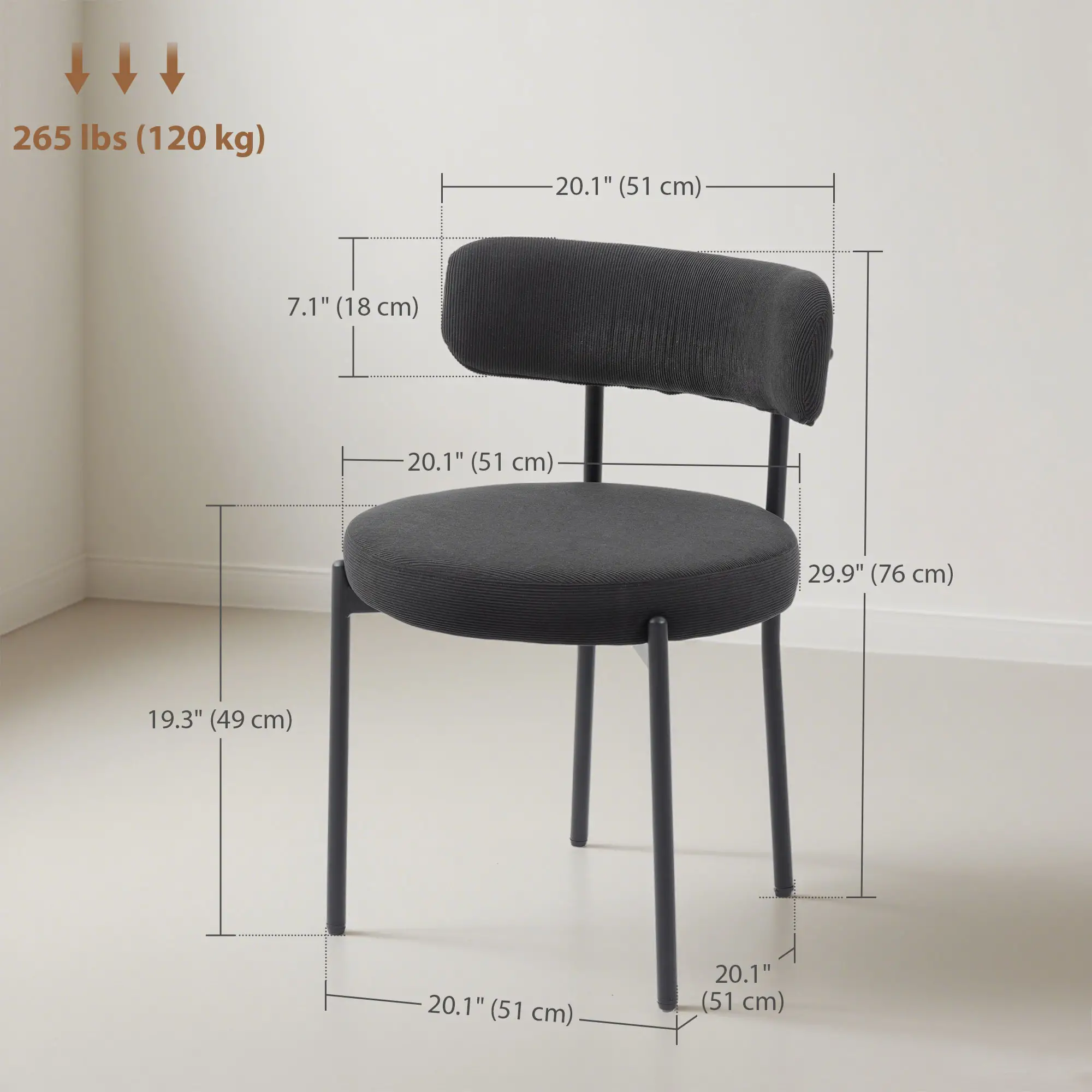 4 Kitchen Chairs, Modern Dining, Corduroy Upholstery, Steel Legs, Black - Image 3