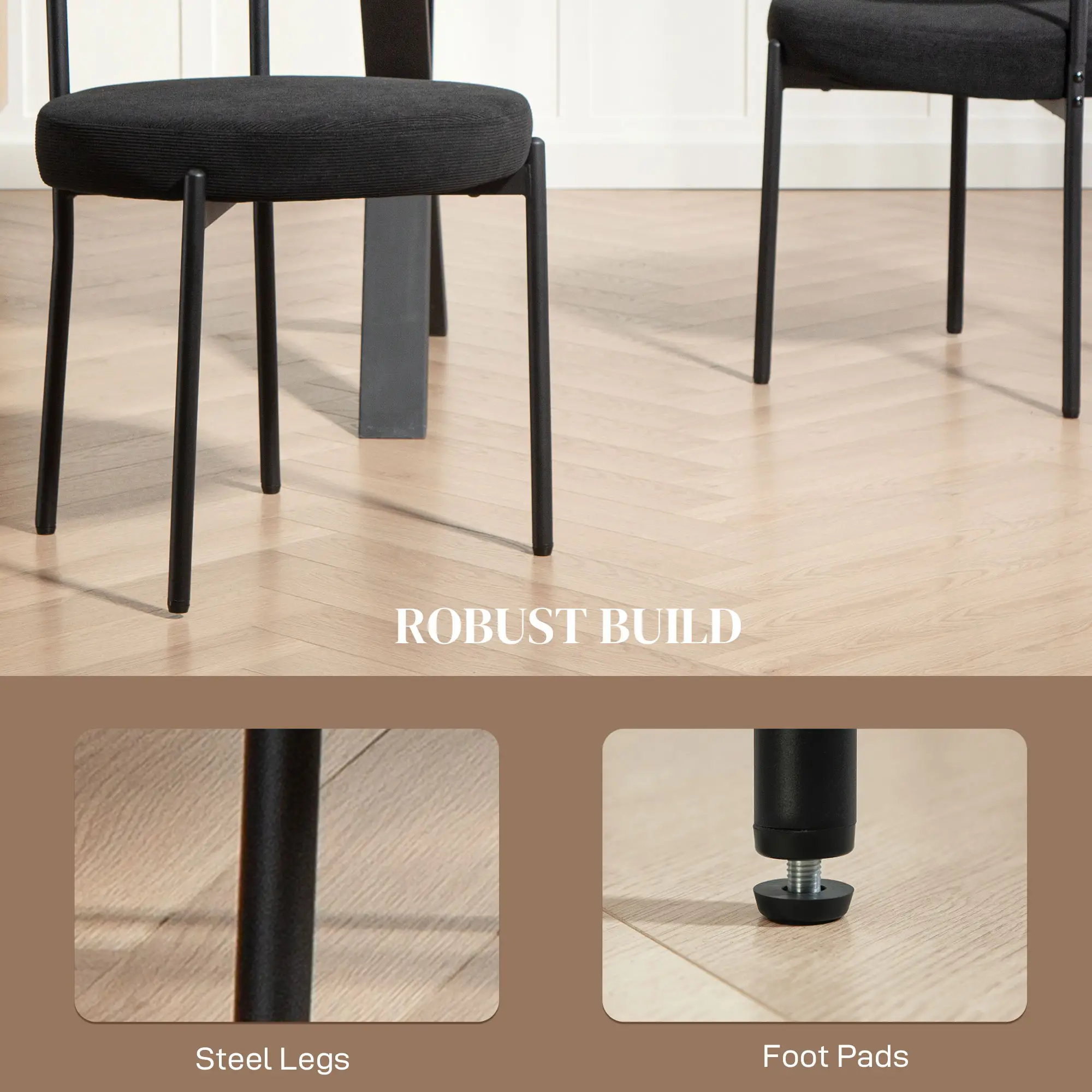 4 Kitchen Chairs, Modern Dining, Corduroy Upholstery, Steel Legs, Black - Image 6