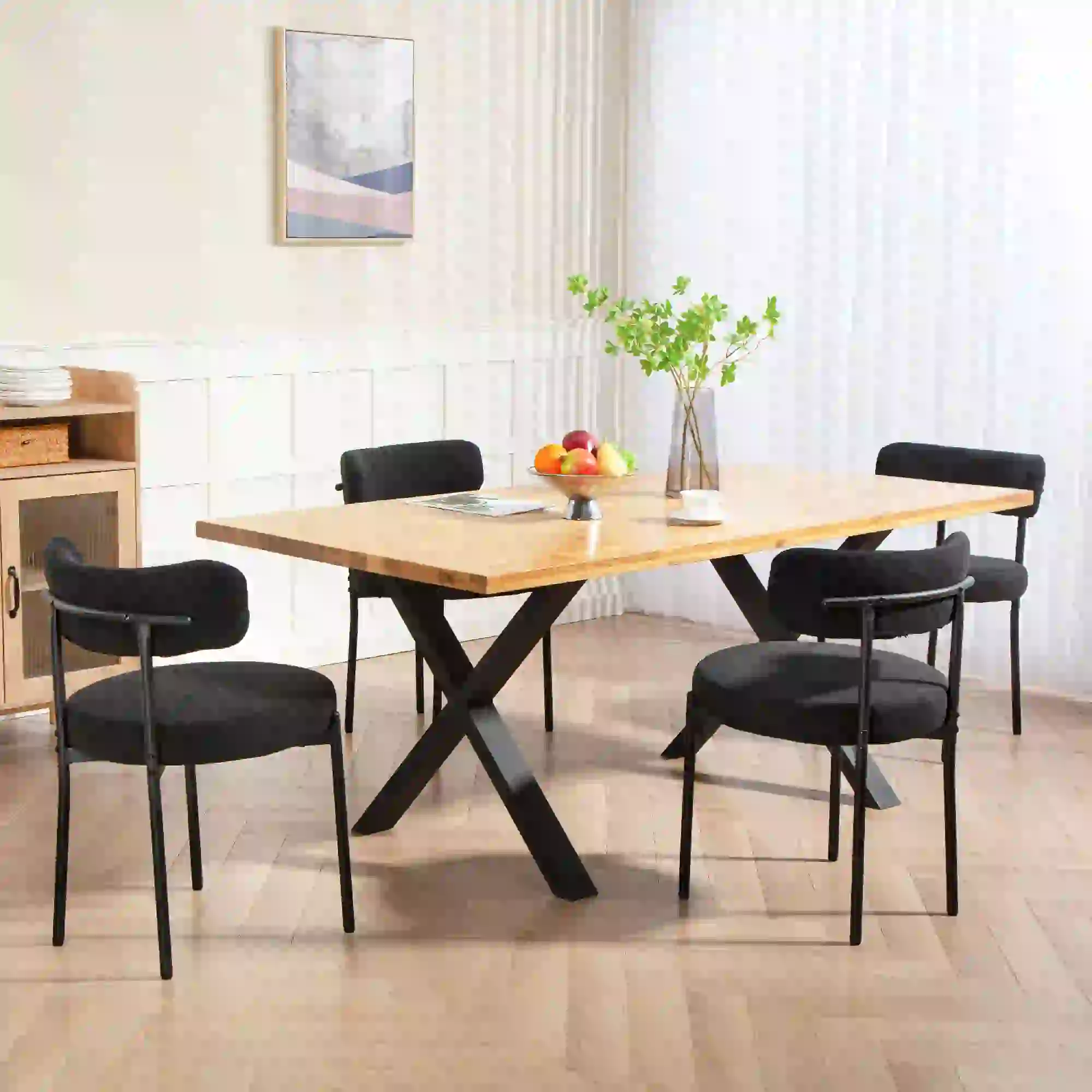 4 Kitchen Chairs, Modern Dining, Corduroy Upholstery, Steel Legs, Black - Image 8