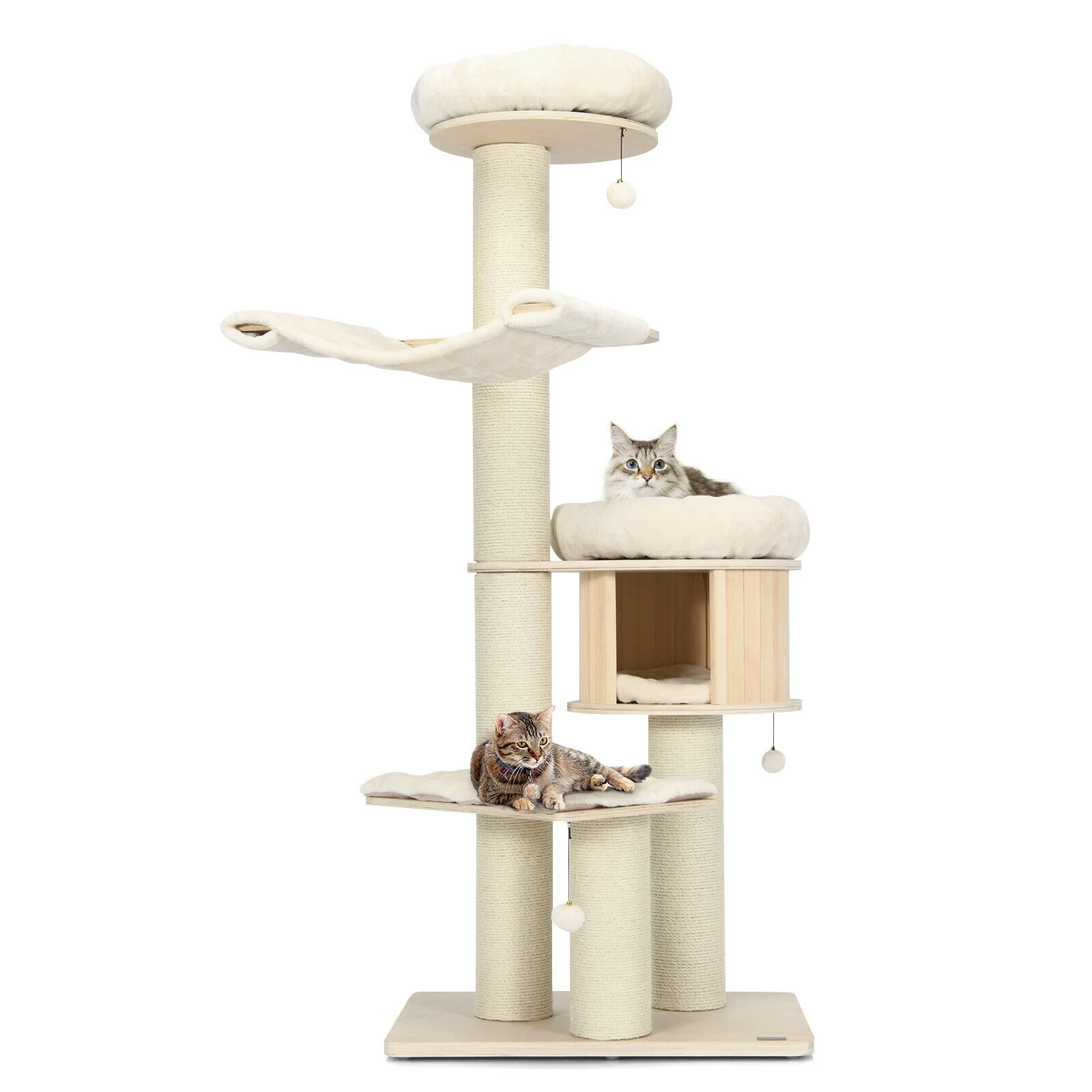 4-Layer 68.5-Inch Wooden Cat Tree Condo, Natural