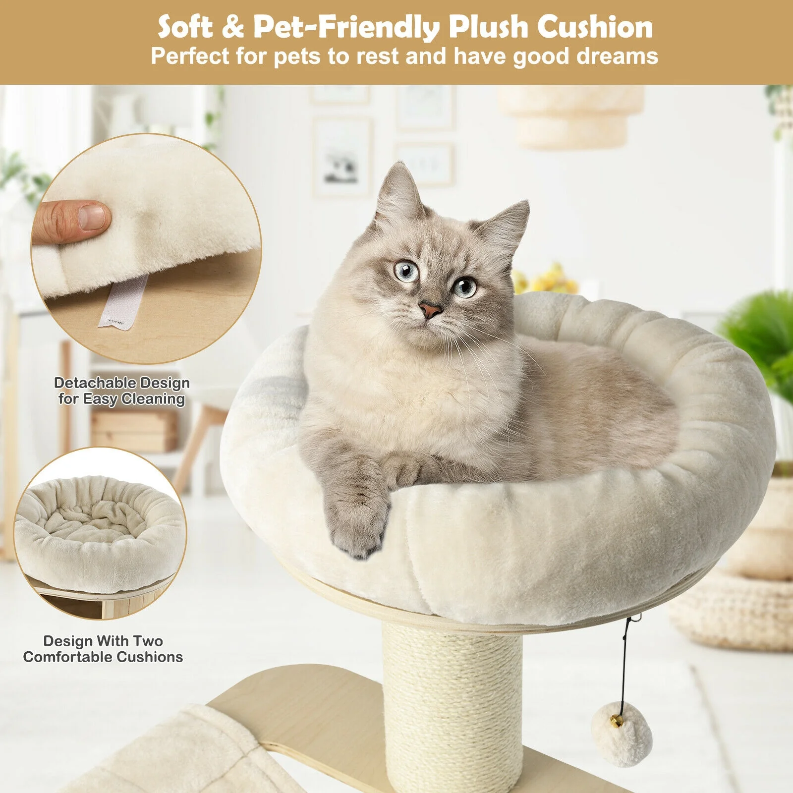 4-Layer 68.5-Inch Wooden Cat Tree Condo, Natural - Image 10