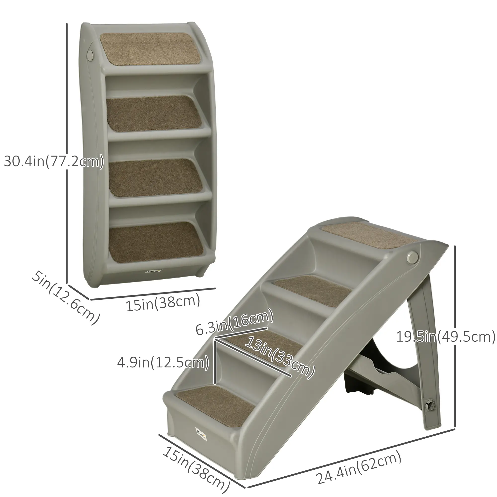 4-Level Portable Dog Stairs, Foldable Steps for Small Dogs, Lightweight, Grey - Image 3