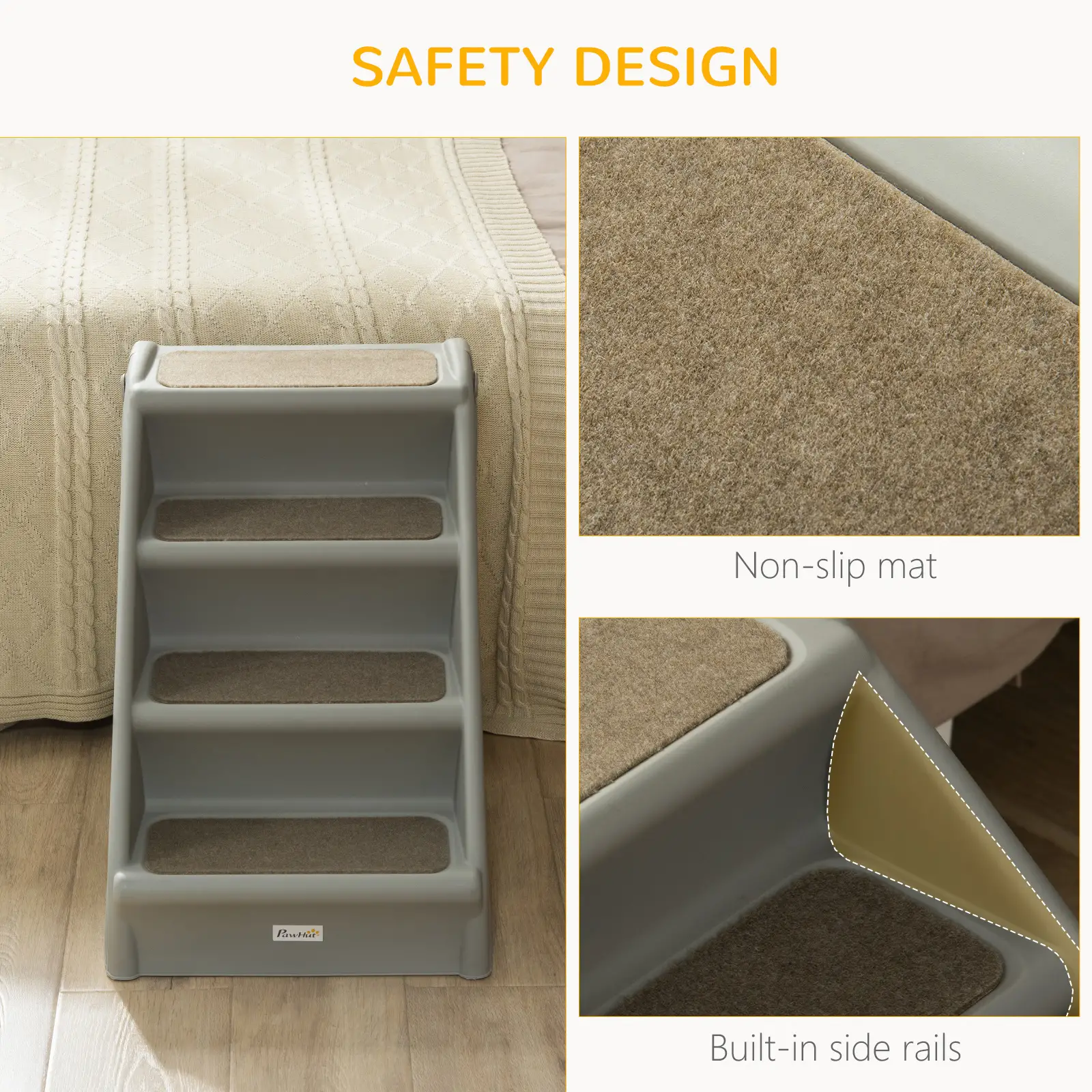 4-Level Portable Dog Stairs, Foldable Steps for Small Dogs, Lightweight, Grey - Image 5