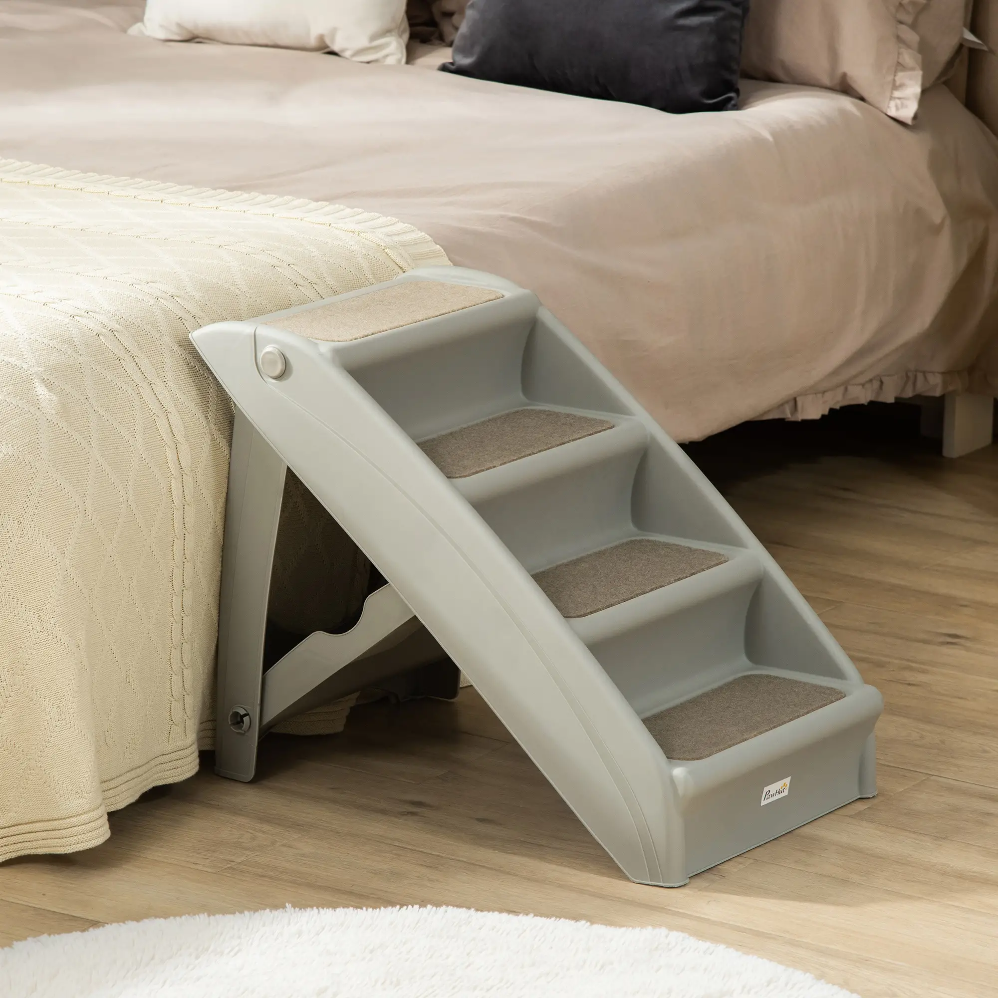 4-Level Portable Dog Stairs, Foldable Steps for Small Dogs, Lightweight, Grey - Image 8