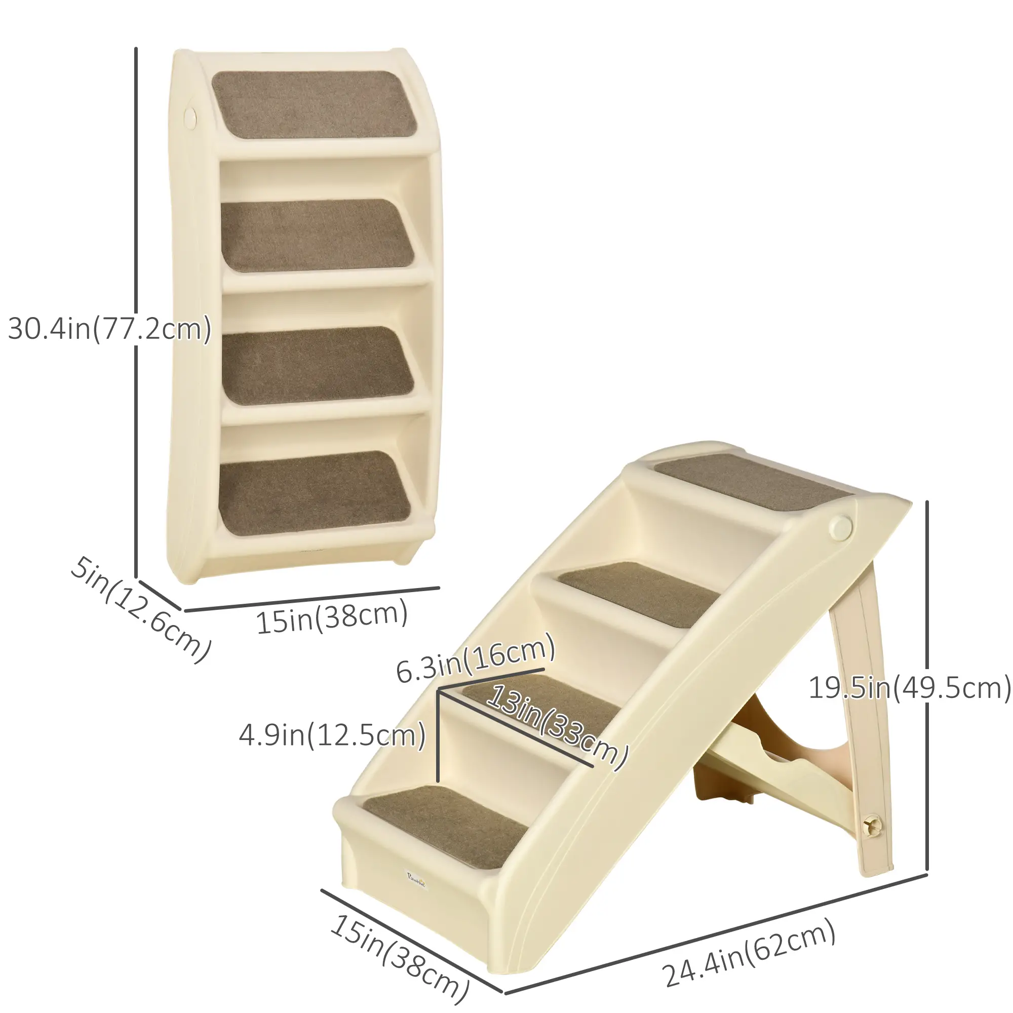 4-Level Portable Dog Stairs, Foldable Steps for Small Dogs, Lightweight, Nonslip Mats, Beige - Image 3