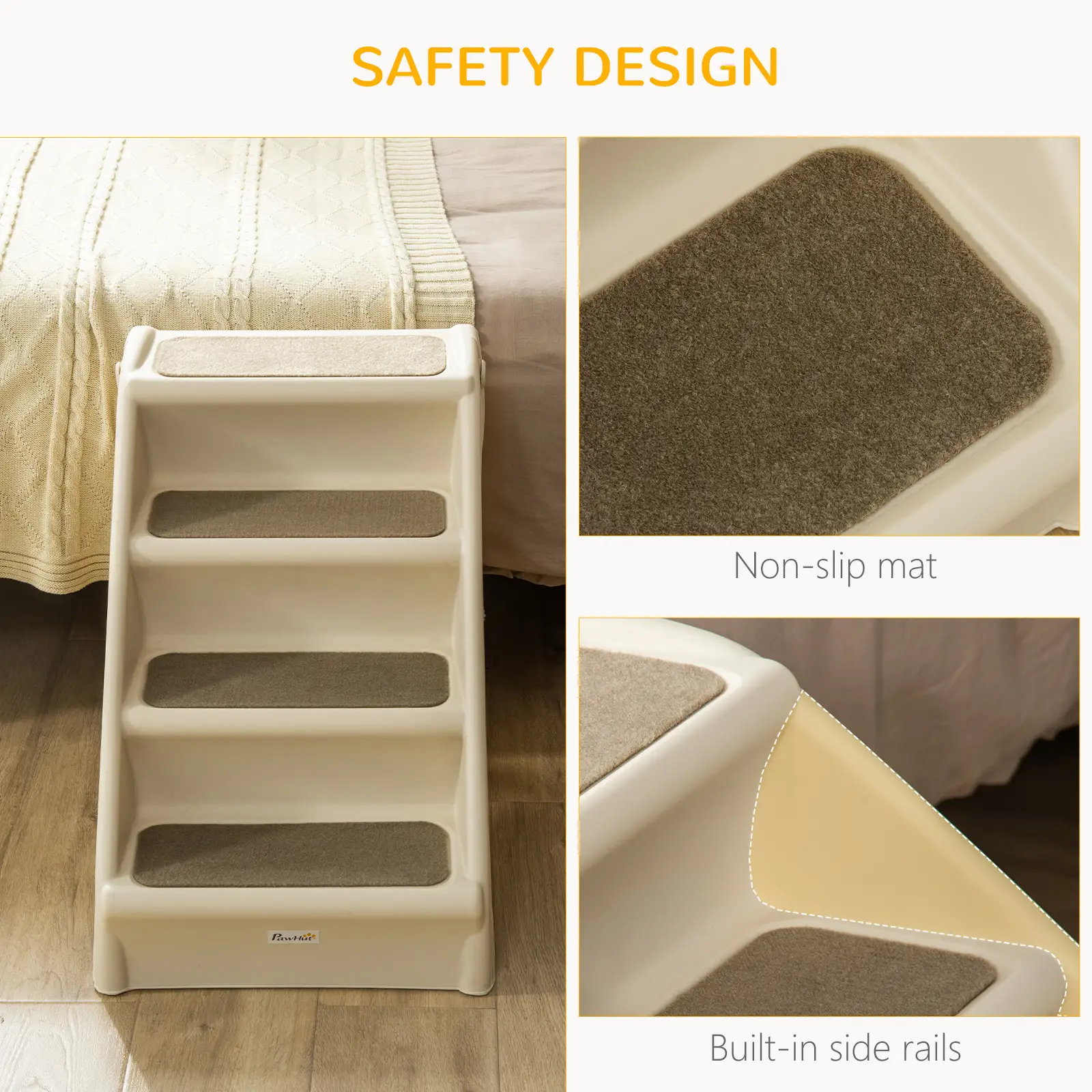 4-Level Portable Dog Stairs, Foldable Steps for Small Dogs, Lightweight, Nonslip Mats, Beige - Image 5