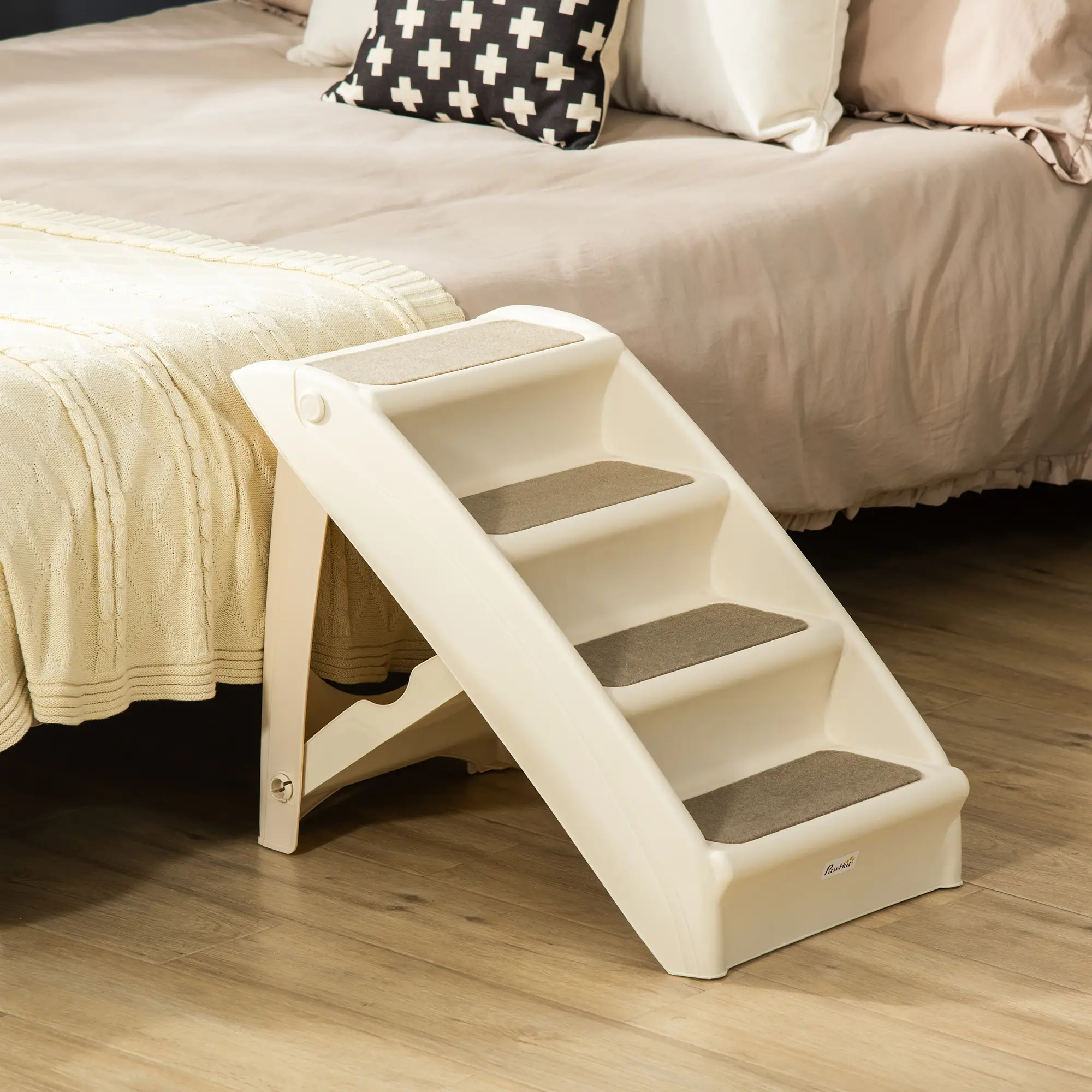 4-Level Portable Dog Stairs, Foldable Steps for Small Dogs, Lightweight, Nonslip Mats, Beige - Image 8