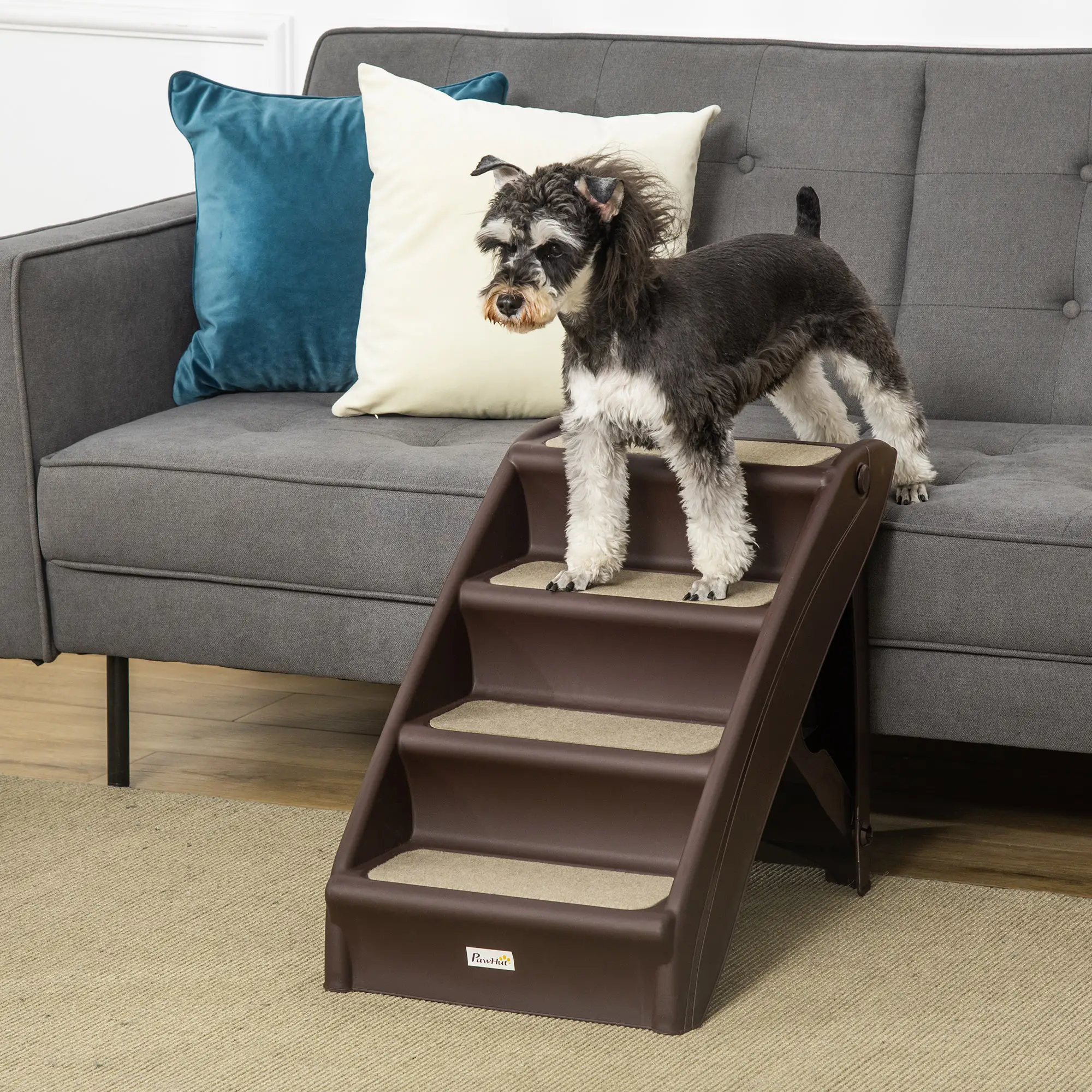 4-Level Portable Pet Stairs, Foldable Dog Ramp, Lightweight Cat Steps, Nonslip Mats, Dark Brown - Image 2