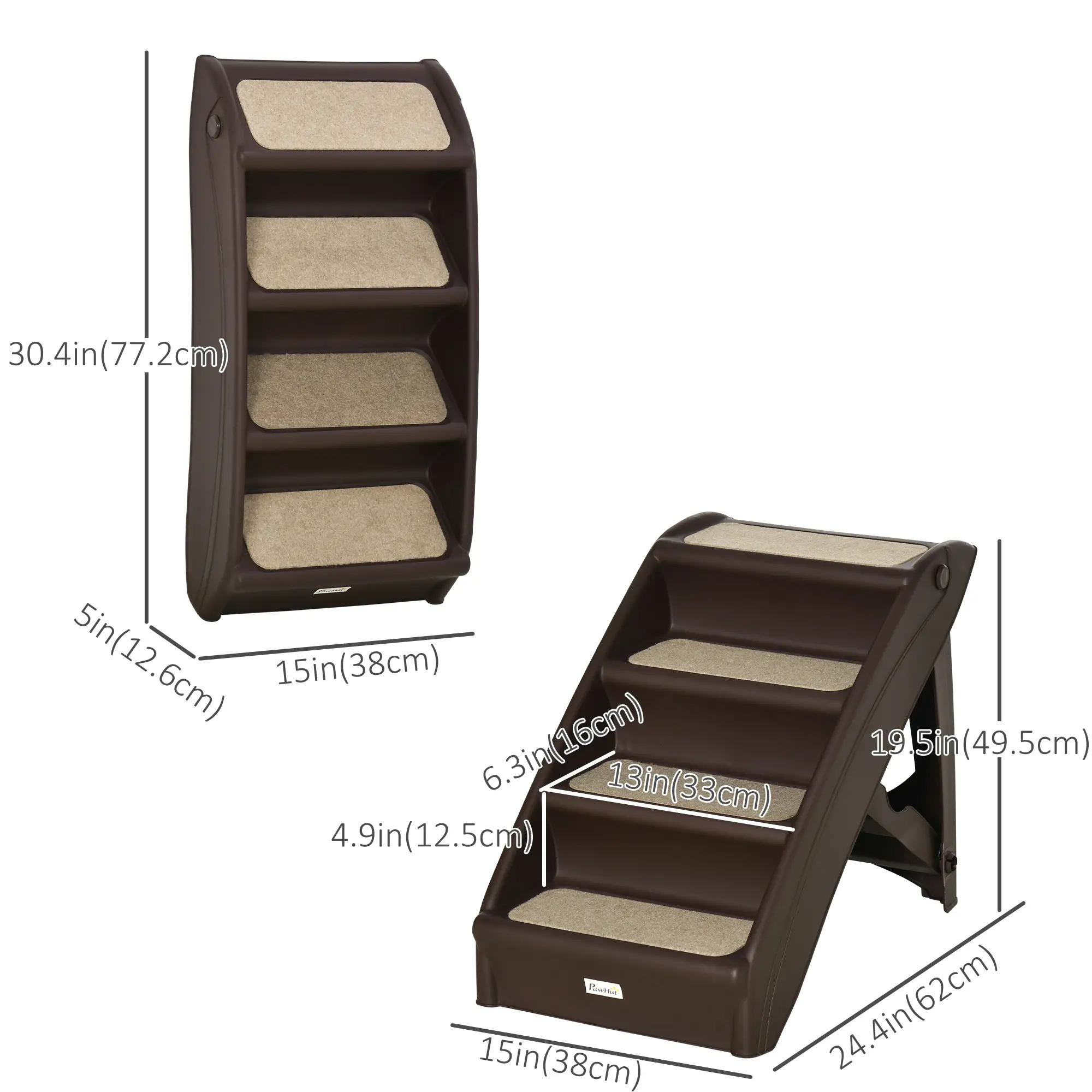 4-Level Portable Pet Stairs, Foldable Dog Ramp, Lightweight Cat Steps, Nonslip Mats, Dark Brown - Image 3