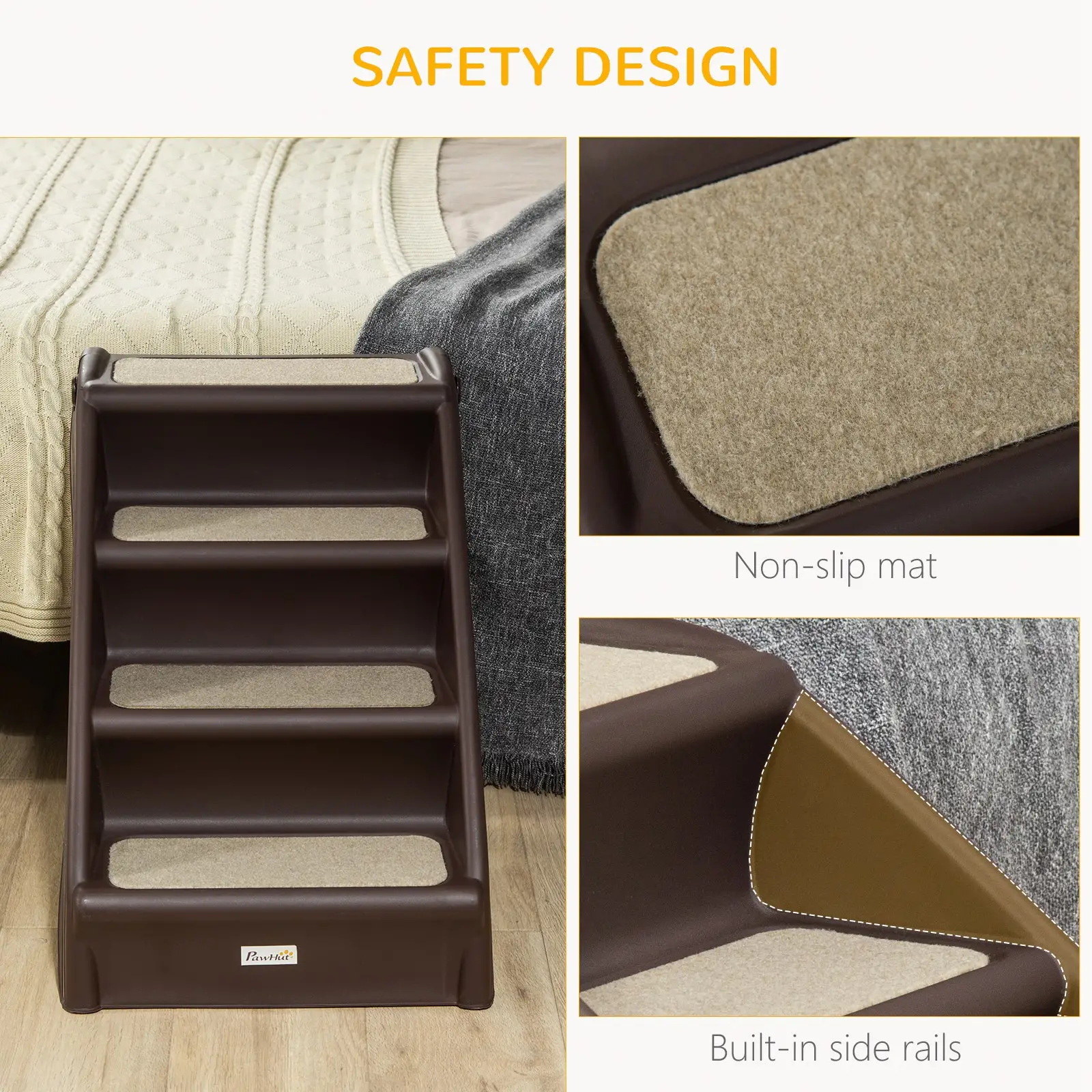 4-Level Portable Pet Stairs, Foldable Dog Ramp, Lightweight Cat Steps, Nonslip Mats, Dark Brown - Image 5